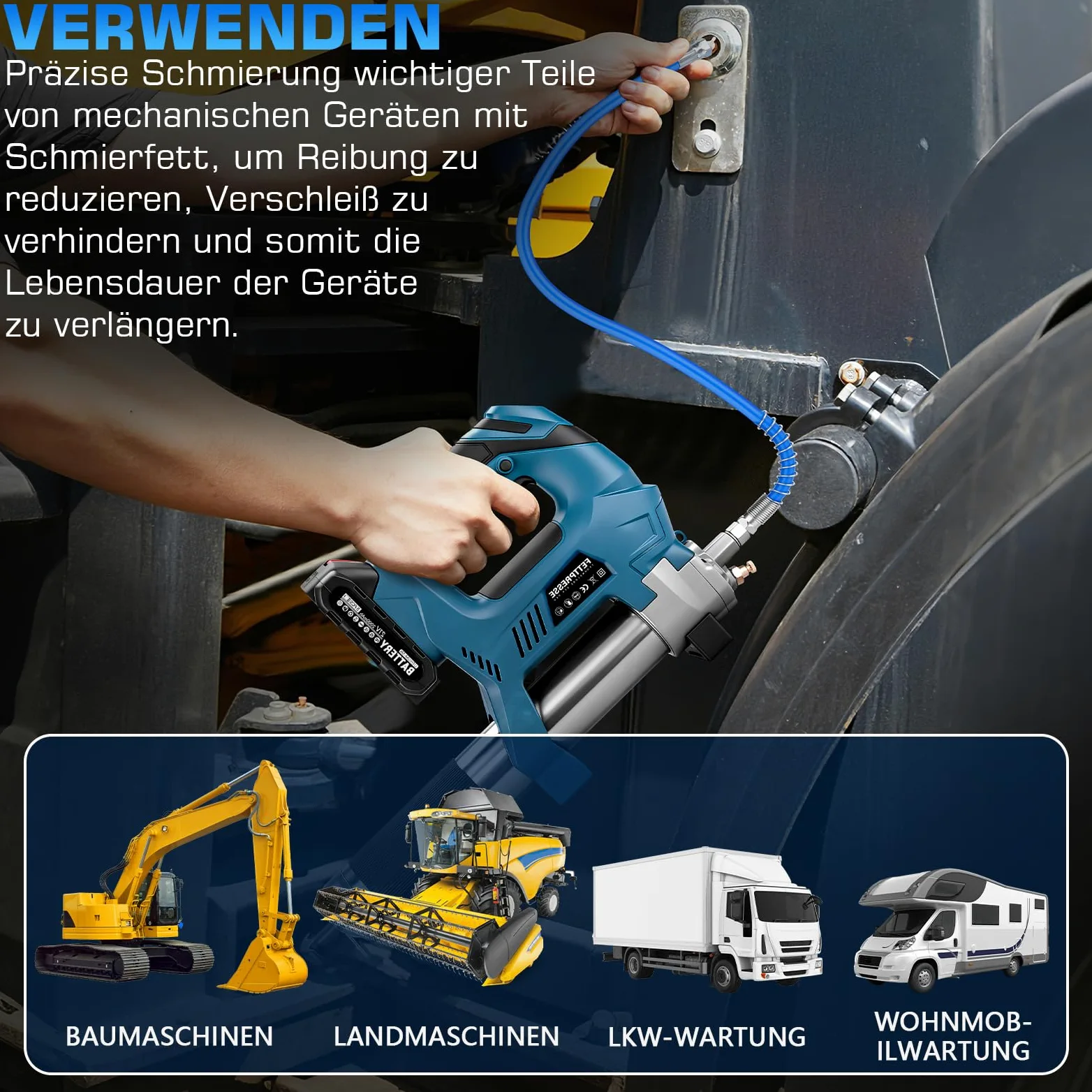 Pistola engrasadora inalámbrica compatible con batería Makita de 18 V, prensa de engrase eléctrica con función de dosificación, incluye manguera de alta presión de 100 cm, 3 boquillas, motor sin
