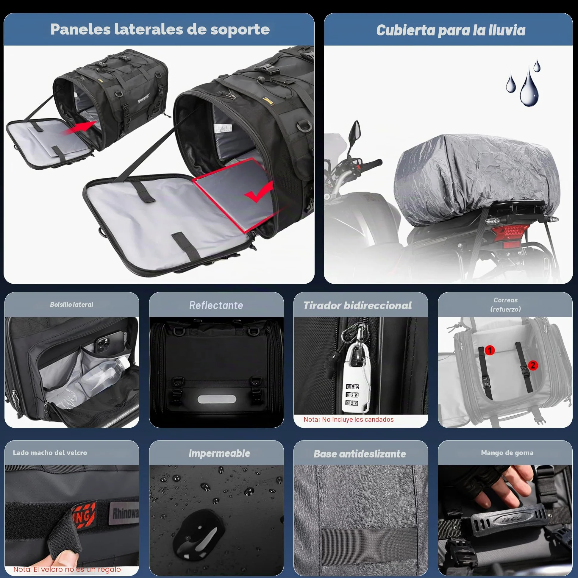 Rhinowalk - Alforja para Moto de 40-60 l, Impermeable, para Asiento Trasero