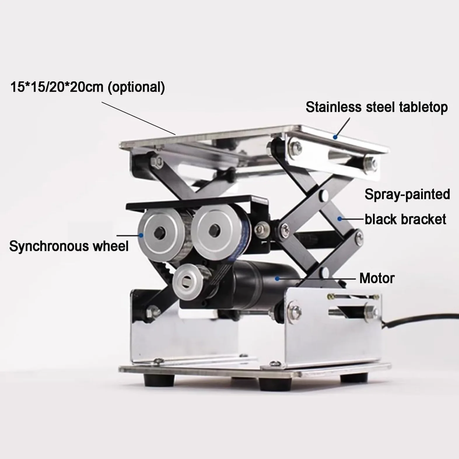 Plataforma elevadora eléctrica de laboratorio, mesa ajustable de acero inoxidable, rango de altura de 10-29 cm, soporte de elevación de control remoto, capacidad de carga de 10 kg (20 x 20 cm)