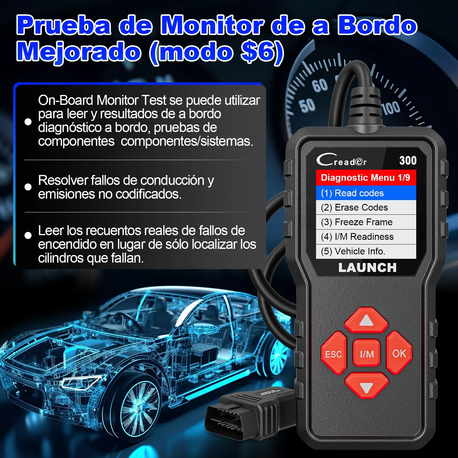 OBD2 Diagnosis Coche Multimarca LAUNCH - CR300 Scanner para Coche Multimarca, Lector Códigos Fallos Motor Autos, Completas OBDII Funciones Maquina Escaner para Todos los Vehículos OBDII