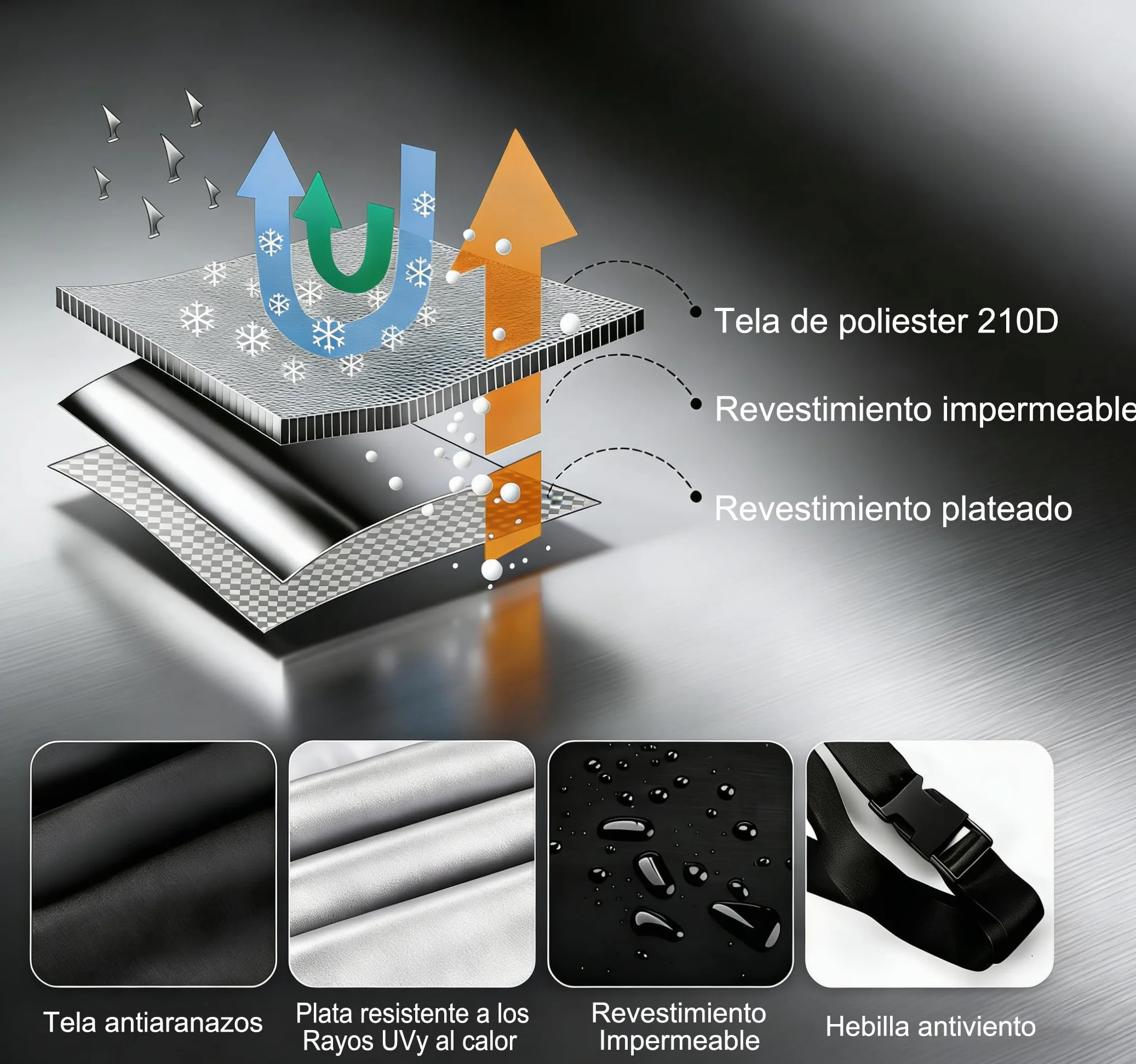 Funda Moto Impermeable 210D Poliéster Cubierta Exterior Protector Lluvia UV XL 245x105x125 cm