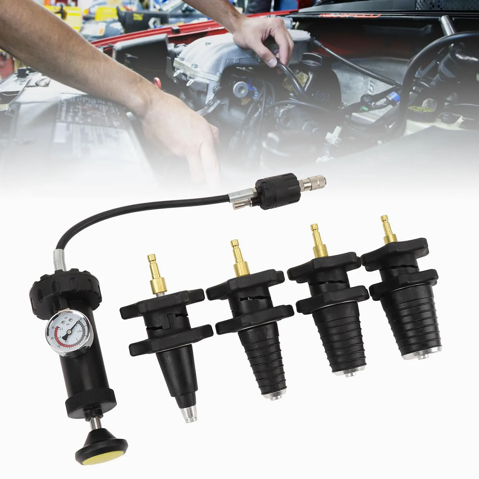 Kit de comprobador de refrigeración automático, probador de presión para refrigeración de coche, 5 piezas, kit para prueba de presión para refrigeración con manómetro eficiente