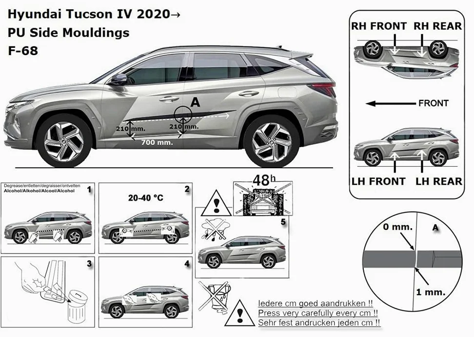 Spangenberg Listones de protección laterales negros para Hyundai Tucson SUV 4ª generación tipo NX4 09.2020- F68