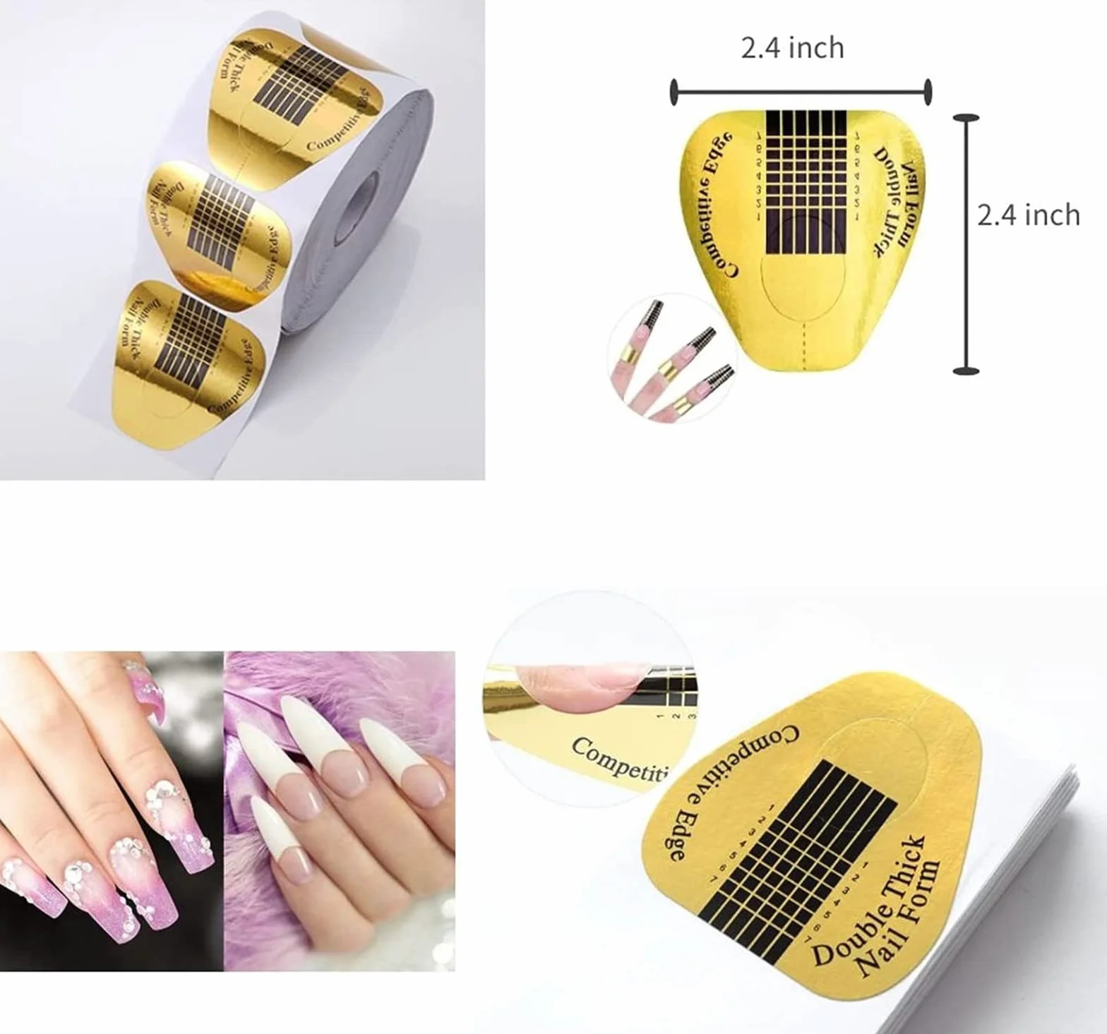 Bandeja de papel de manicura Oro, 200 Piezas, Plantilla para extensión de uñas UV Gel