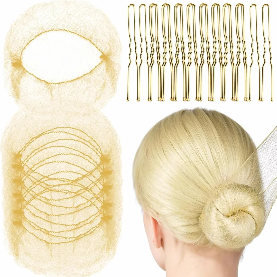 Redecillas Invisibles 20 Piezas Horquillas Pelo Mallas Elástica Bollo Pelo Bailarina Ballet Dorado