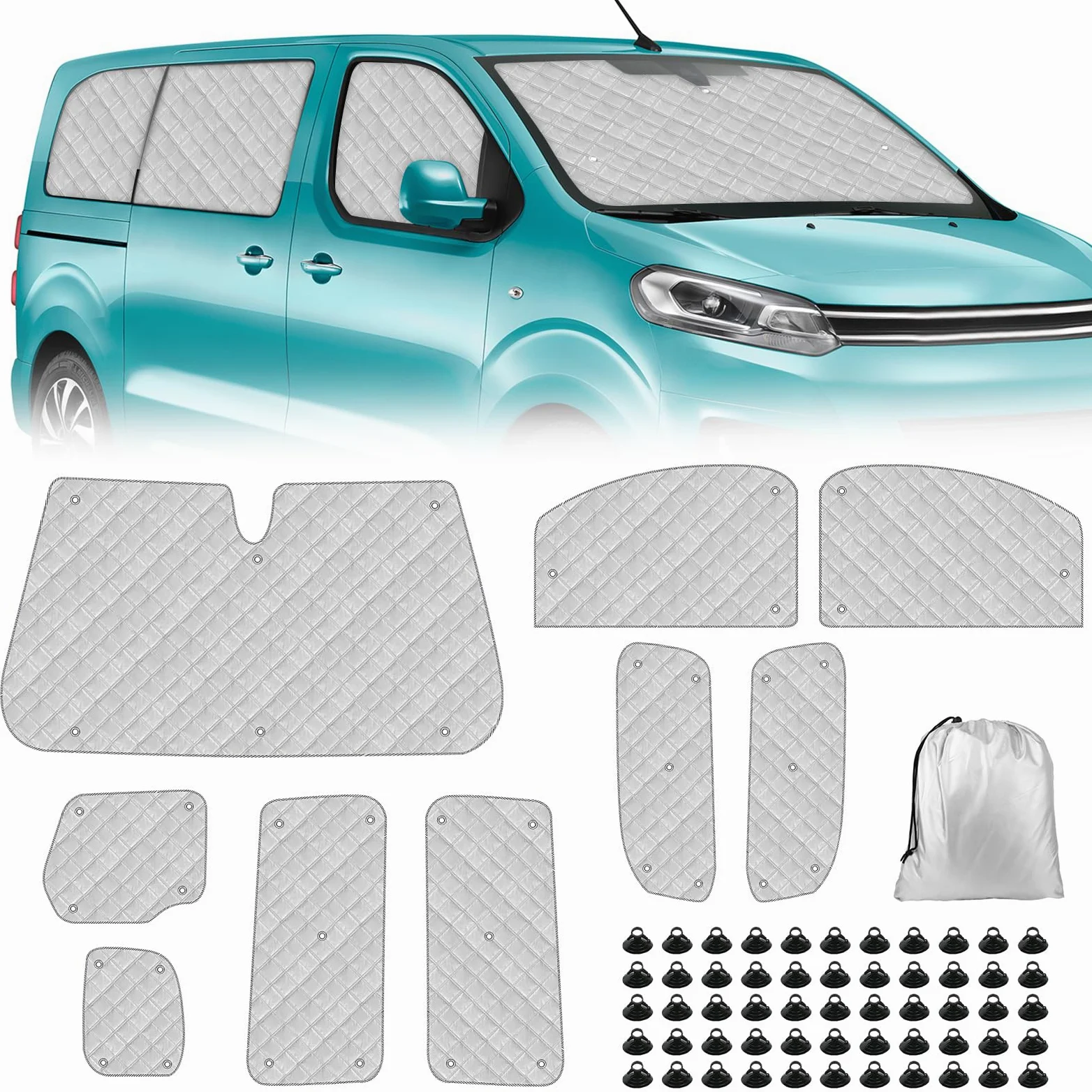 9 Piezas Parasol del Parabrisas Automóvil Reemplazo para Citroen Jumpy 2016-2024 LWB, Reemplazo para Opel Vivaro 2019-2024 LWB, Cabina del Conductor Cubierta de Parasol Automóvil