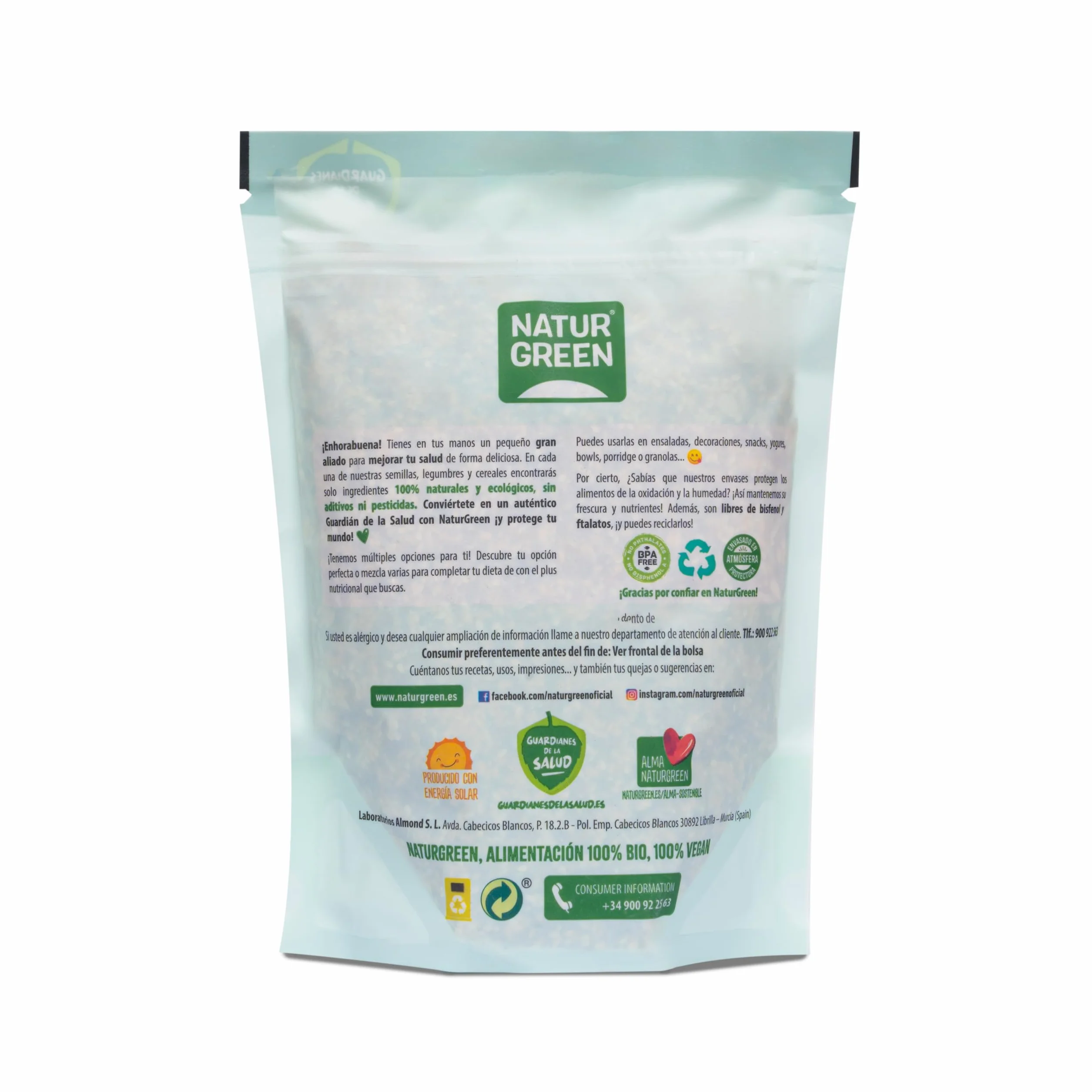 NaturGreen Mezcla 6 Semillas para Ensalada Bio 10 x 450 g, Lino, Girasol, Calabaza, Cáñamo, Sésamo, Chía, Omega 3, Fibra, Proteína, Sin Gluten, Vegano
