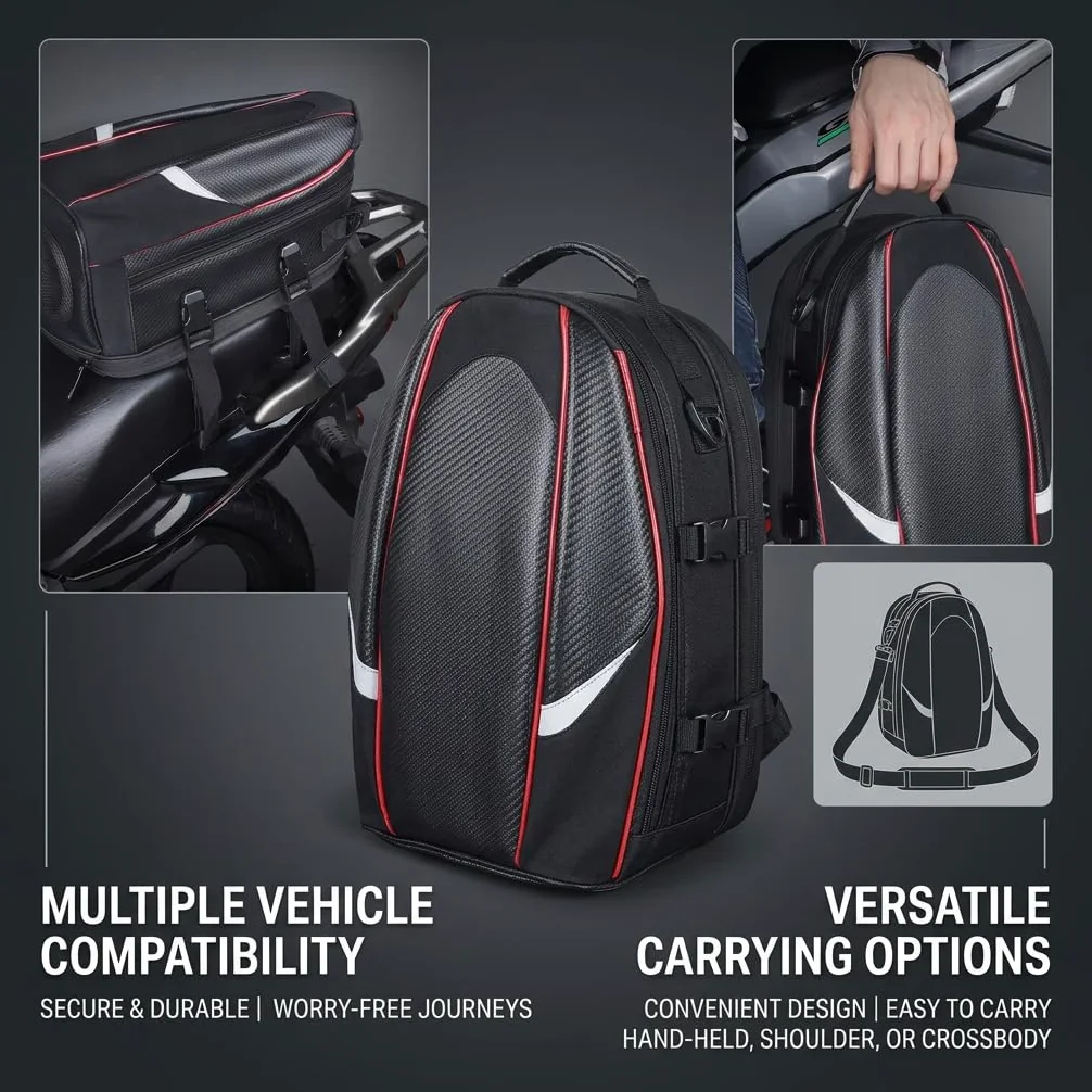 VALKEM Bolsa Moto Trasera para Ducati Scrambler Desert Sled 2017-2022, Bolsa Asiento Impermeable Universales, Equipaje Moto Portátil Resistente para Viaje Touring Casco,A Red