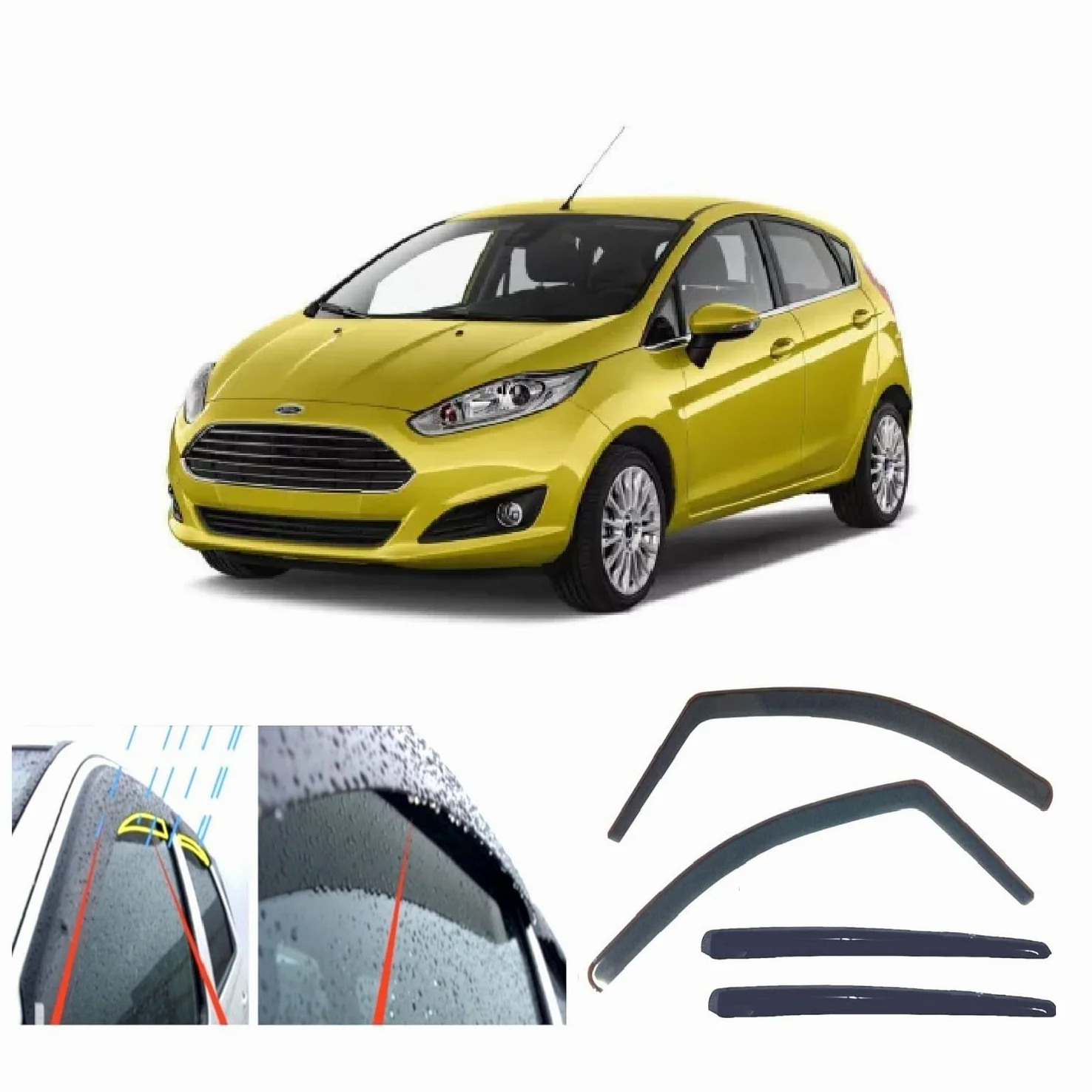 4X Deflectores de Aire para Ford Fiesta 2008-2017 MK6 (MK7 en el Reino Unido) 5 Puertas Hatchback Derivabrisas Ajuste Interior protección Sol Lluvia Nieve Viento