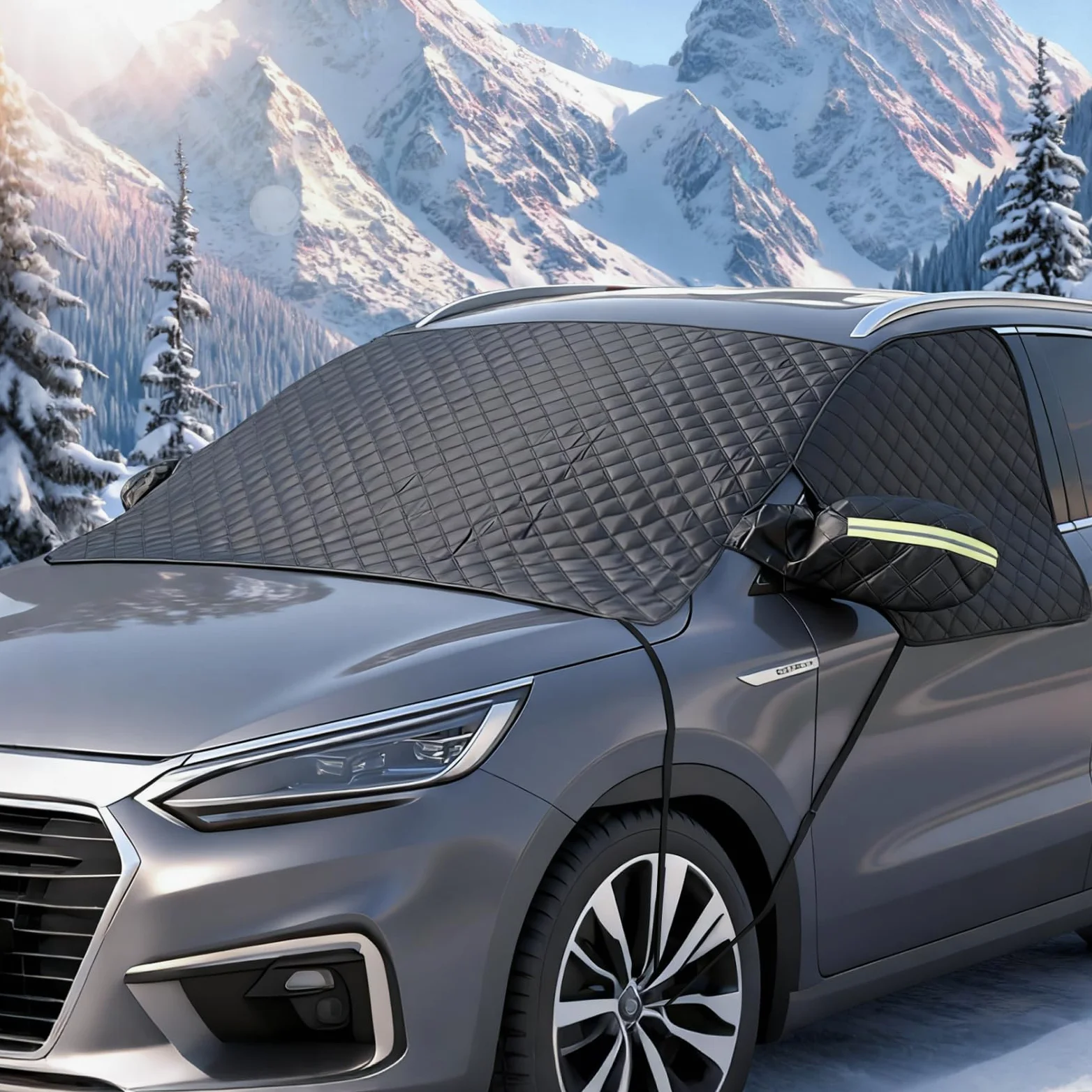 auvstar Protector de Parabrisas, Espesado Cubre Parabrisas Invierno,Cubierta Plegable para Coche y SUV, Protege de Hielo, Nieve y Viento (Negro)