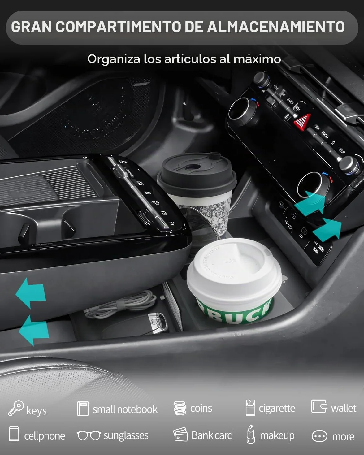CDEFG Compatible con Hyundai Tucson NX4 2025 2026 Facelift Consola Central Organizador Caja de Almacenamiento Tucson 2025 Guantera Abajo el Reposabrazos Central Tucson 2025 Accesorios
