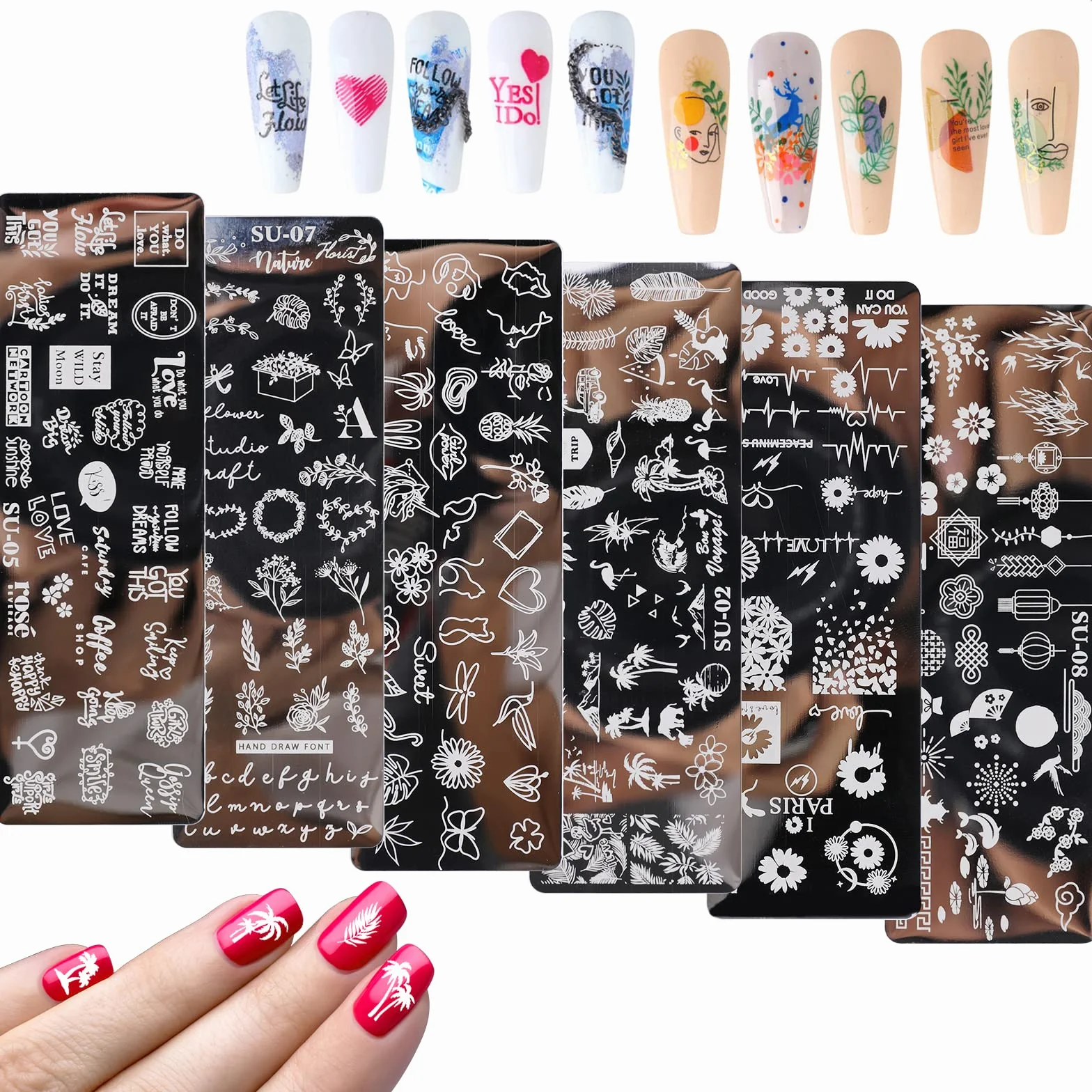 MWOOT 6 Piezas Placas de Estampado de Uñas Nail Art Stamping Placas de Uñas Manicura Decoracion