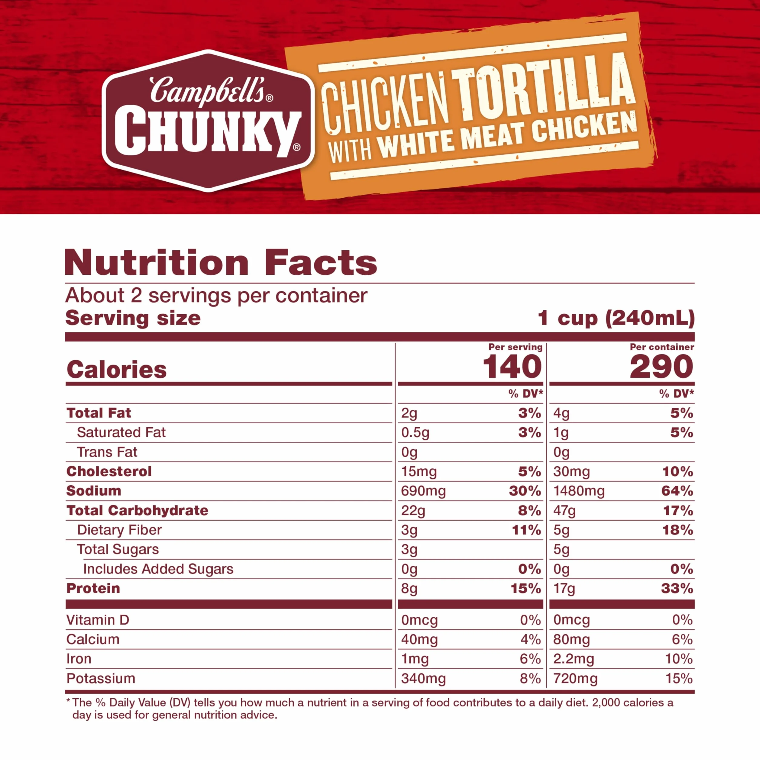 Campbell's Sopa de Tortilla de Pollo con Carne Blanca a la Parrilla, Lata 18.5 oz