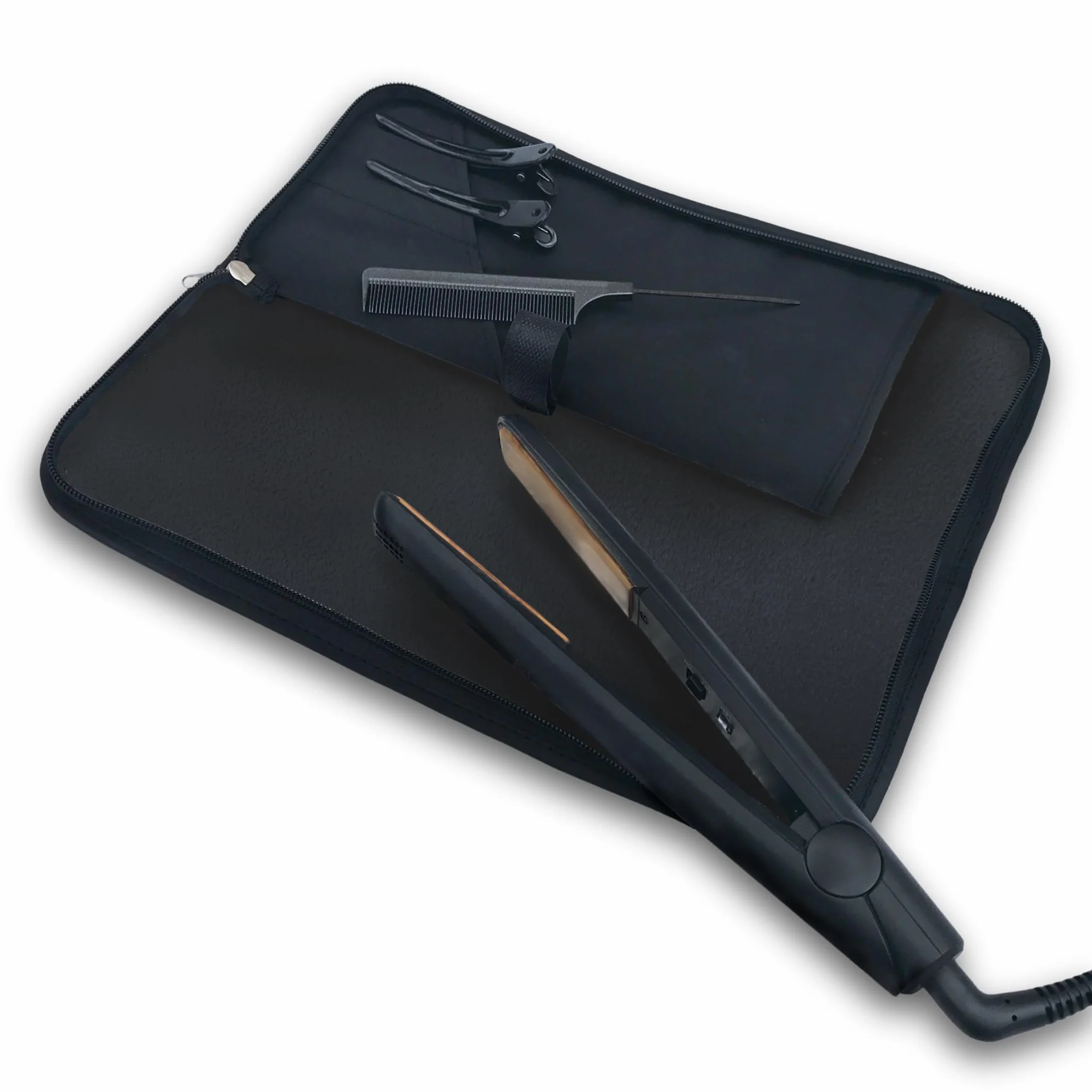 Esterilla y Funda para Alisador de Pelo j&m - Resistencia al Calor - Compatible con ghd, BaByliss - Estuche Viaje Compacto