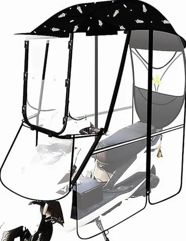 Paraguas para Scooter, Cubierta Universal Totalmente Cerrada e Impermeable, Protección contra Sol y Lluvia para Scooters Eléctricos, Diseño Plegable para Uso y Almacenamiento Fácil