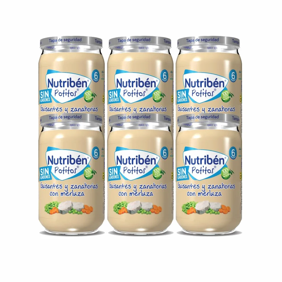 Nutribén Potitos de Guisantes y Zanahorias con Merluza Pack 6 x 235 g Desde 6 Meses