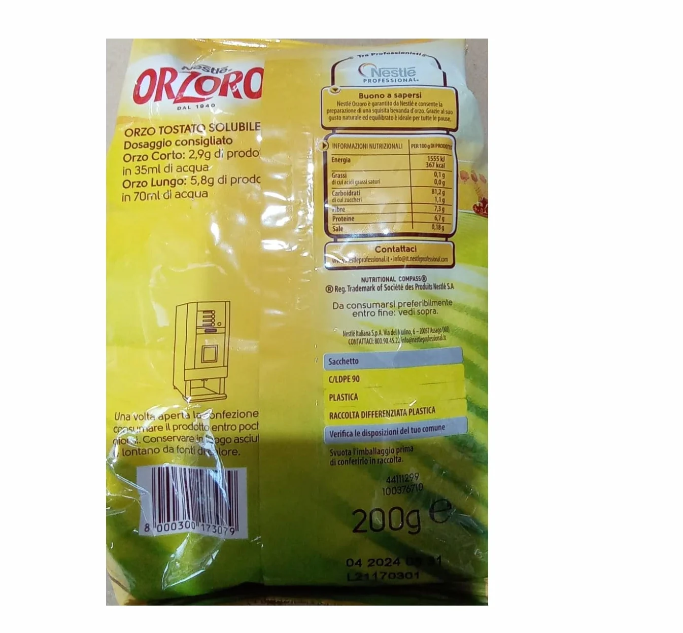 Nestlé Orzoro Orzo Tostato Solubile Bolsa de cebada tostada soluble 200 g