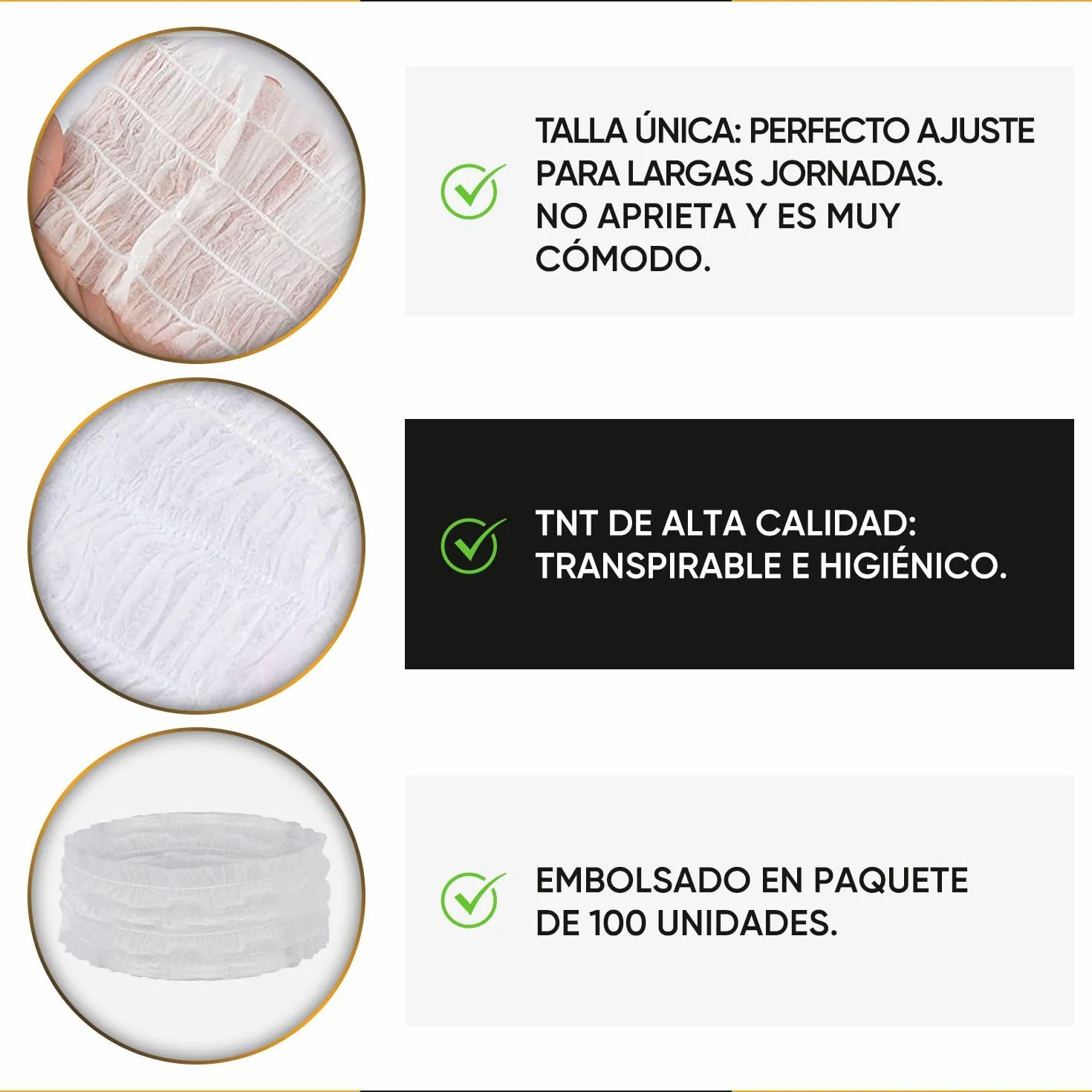 Diademas Desechables Banda Elástica Pelo, 100 PCS para Mujer, Profesional y Personal, Higiénicas, Spa Salón