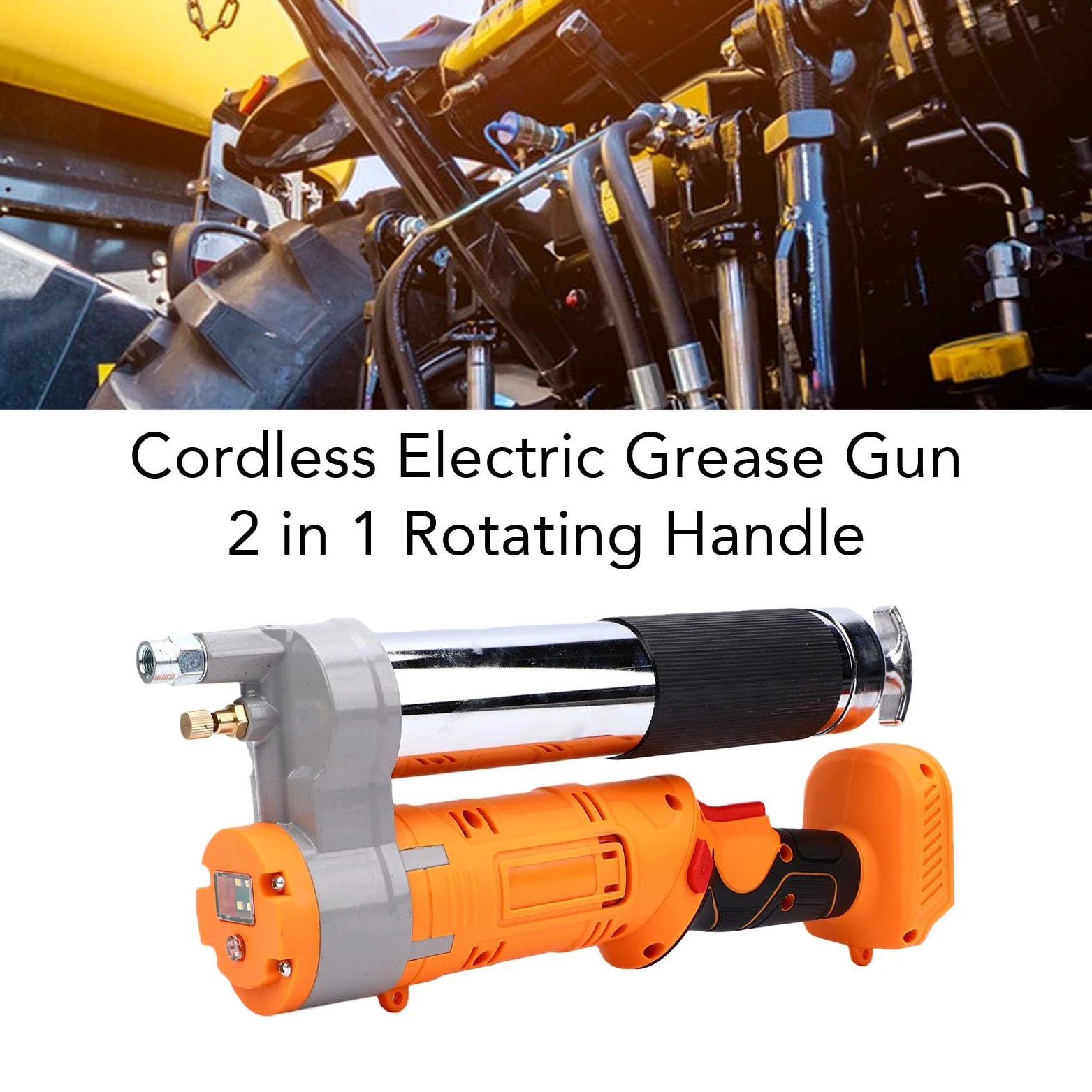 Pistola de Engrase Inalámbrica, Giratorio 2 en 1, de Carga Dual, Bomba de Engrase Eléctrica de 8000-12000 PSI con Manguera de 39,4 Pulgadas para Maquinaria Agrícola Automotriz