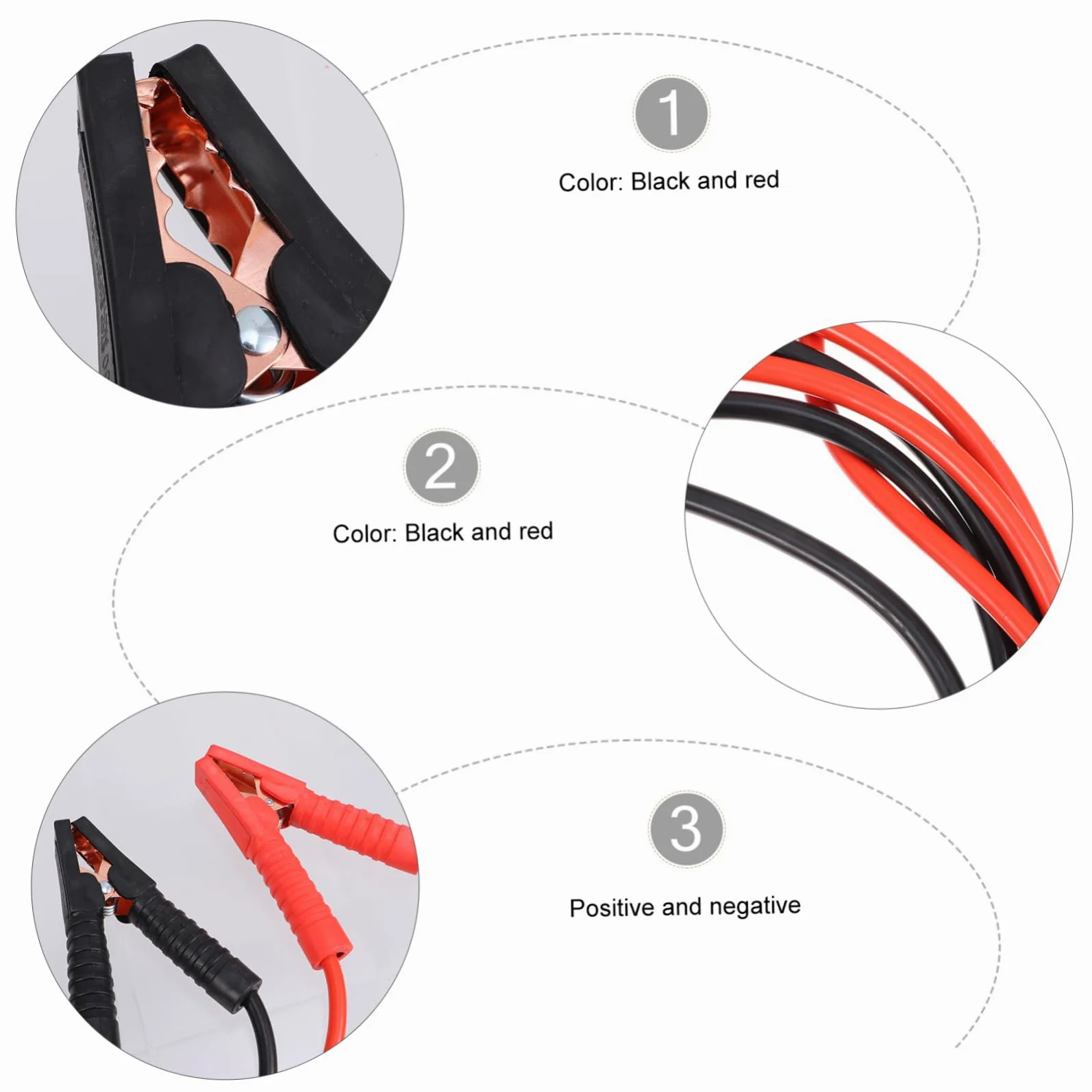 Cable de Emergencia para Coche Funda Completa 2000 | Cobre y Aluminio, Negro, para Motos y Automóviles, Conexión de Generadores y Baterías de Arranque