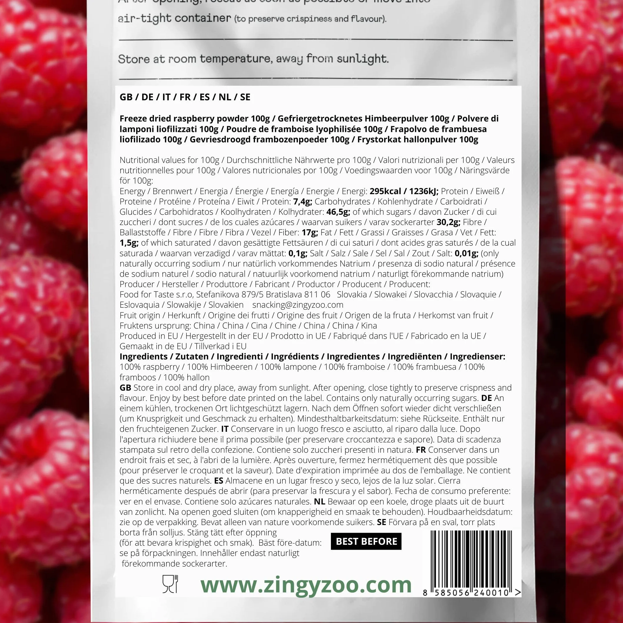 Frambuesas Liofilizadas en Polvo Fruta Deshidratada Pura Sin Azucar Raspberry Powder Raw (100g)