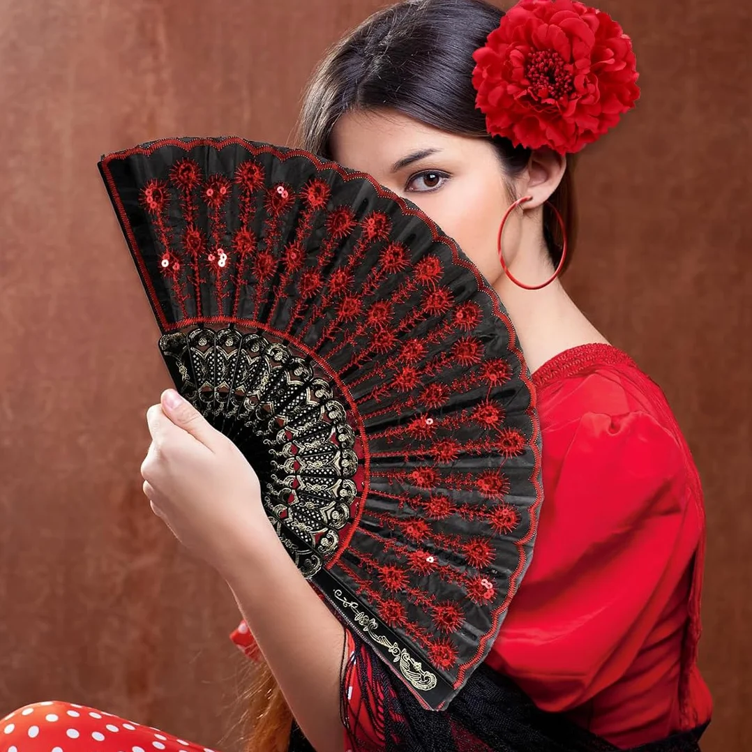 Horquillas flamenco flores artificiales peonias rojas abanico grandes pelo grueso fino playa mujeres niñas