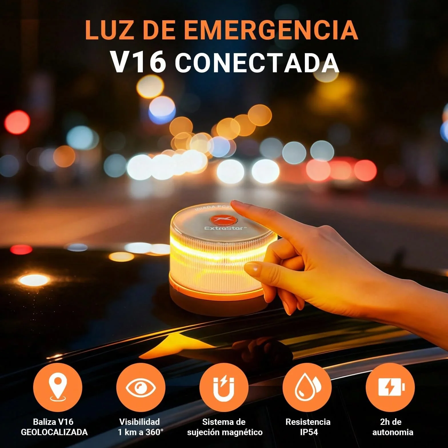 HIBRON EXTRASTAR Baliza V16 Homologada DGT con Geolocalización, Conectada 3.0, Datos hasta 12/2038