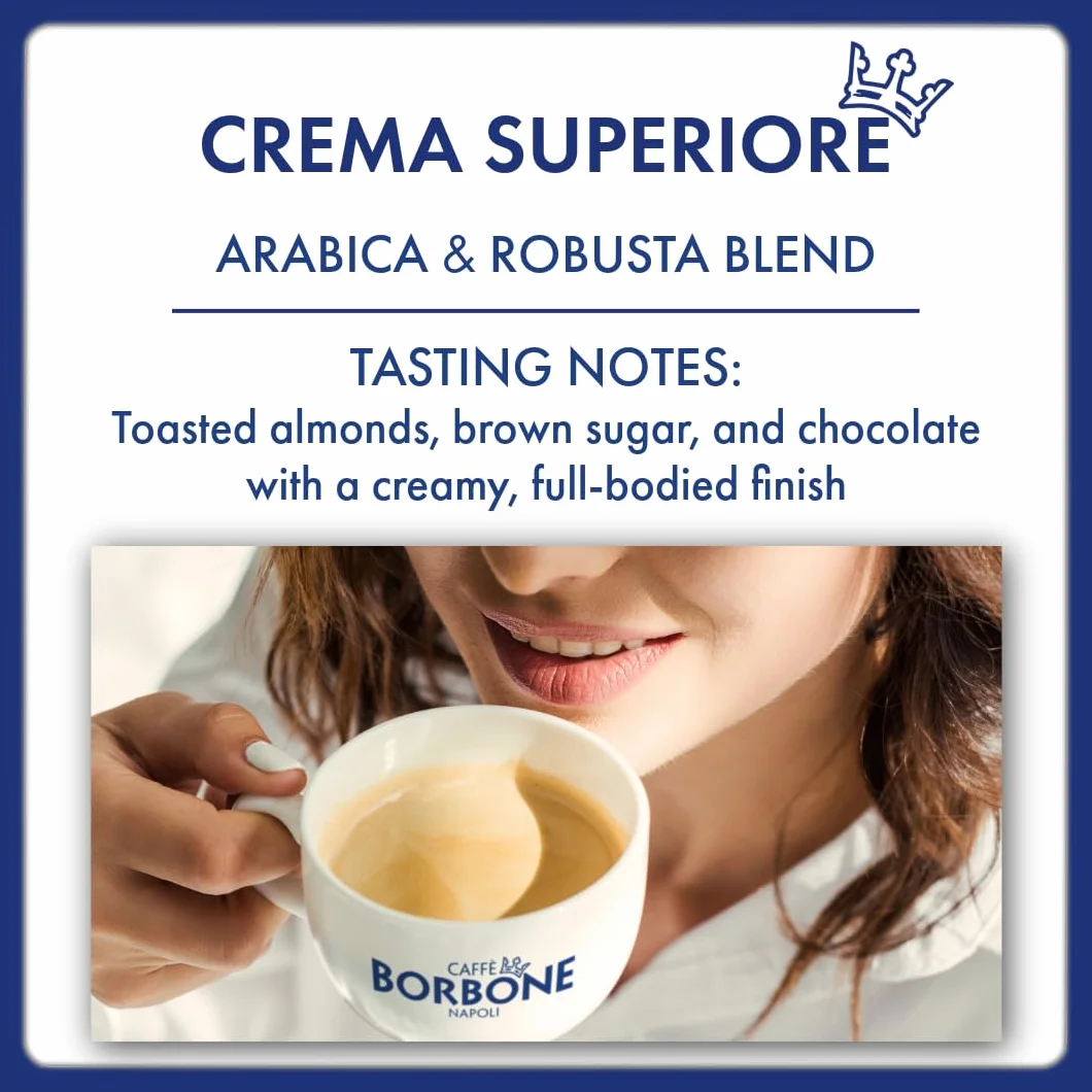Caffè Borbone Café en Grano Crema Superiore Intensidad 7/10 Mezcla Potente y Refinada 1kg