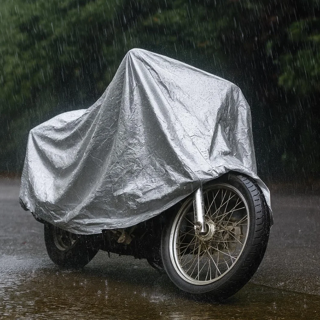 PARENCE.- Funda Impermeable para Moto y Bicicleta 205x125 cm – Protección Exterior e Interior Resistente a los Rayos UV, al Polvo y a la Intemperie – Funda Ligera de Aluminio con Cierre