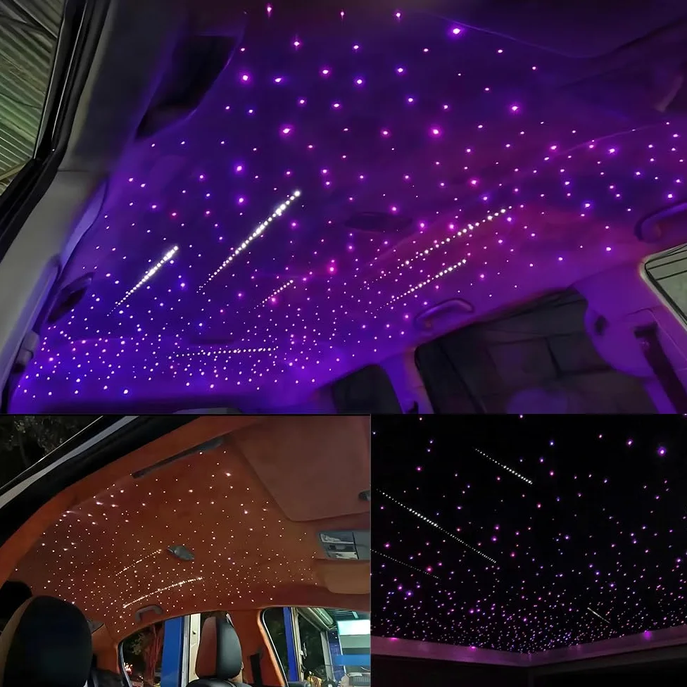 AKEPO Kit de Luces de Fibra óptica parpadeantes de 10 W + Estrella fugaz para Uso doméstico en el Coche, Control de aplicación de meteoritos, luz de Techo activada por música, Motor de luz RGBW +