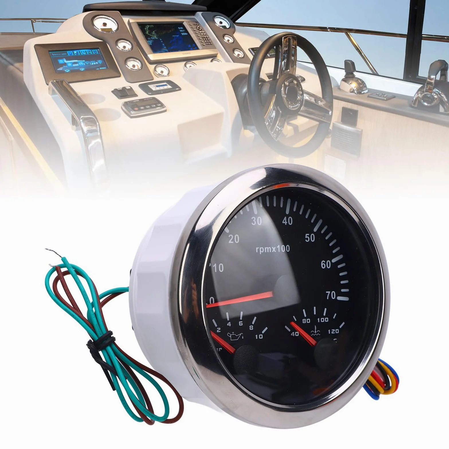 Medidor de tacómetro Torvex, medidor de RPM 3 en 1 de 85 mm con medidor de temperatura de agua y presión de aceite 7000 RPM DC 9-32 V para camión, tractor y coche (Esfera negra y bisel plateado