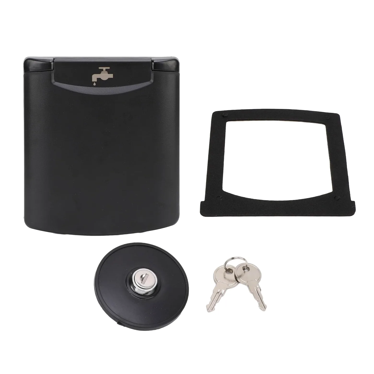 Interreno de Llenado de Agua RV, Escotilla de Llenado de Agua con Cubierta Magnética y Cerradura, 5.2x5.7in, Negro, Conexión de Agua para Botes de Autocaravana, Material de ABS,