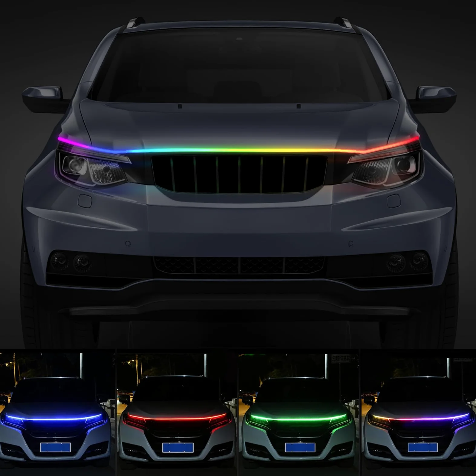 Tira de Luces LED Rgb para Capó de Coche 180cm de Silicona | Control por Aplicación, Color Cambiante, para Conducción Nocturna, Instalación Sencilla