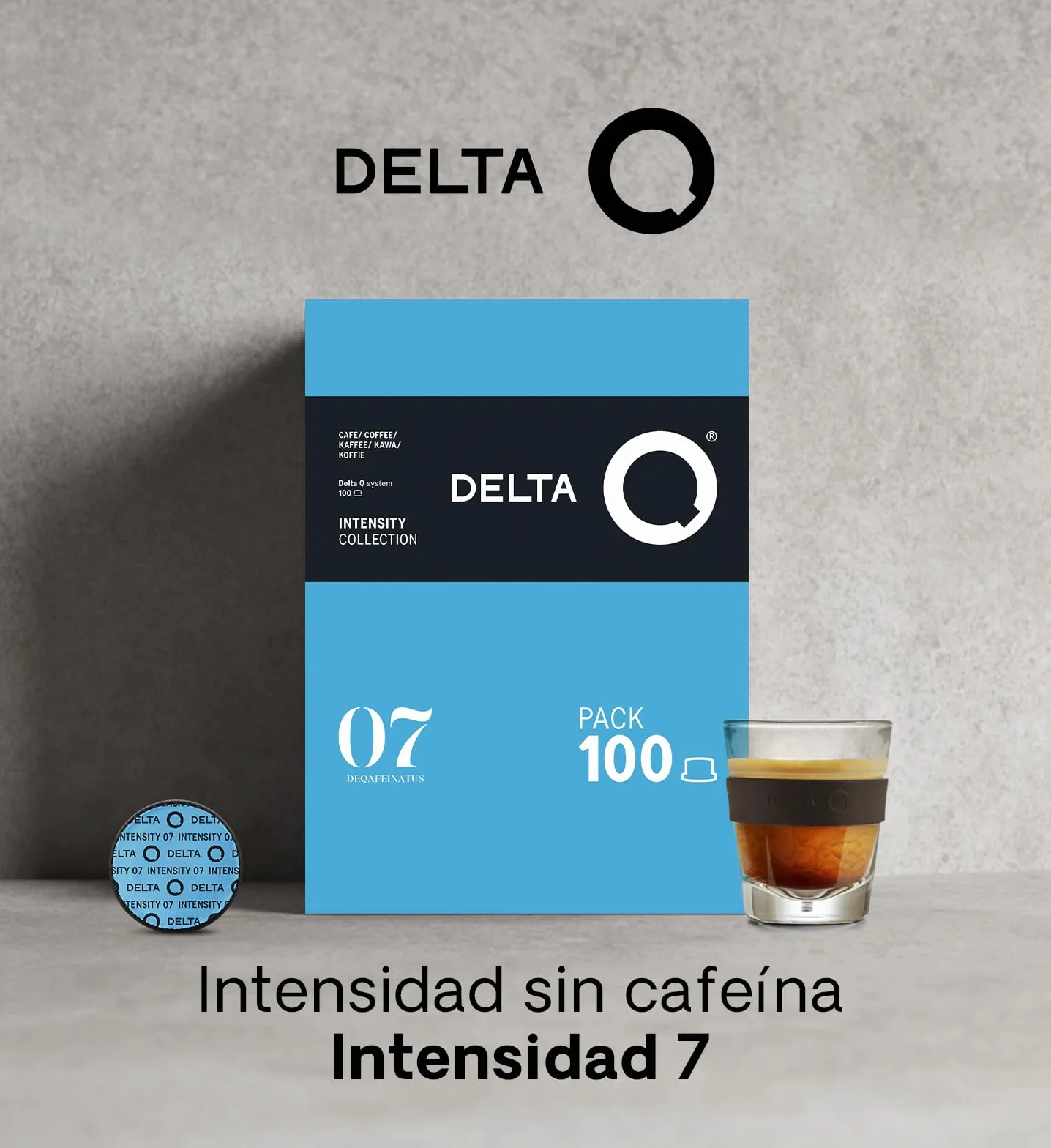 Delta Q Cápsulas de Café Molido DeQafeinatus Intensidad 7 Espresso Descafeinado Sabor Caramelo
