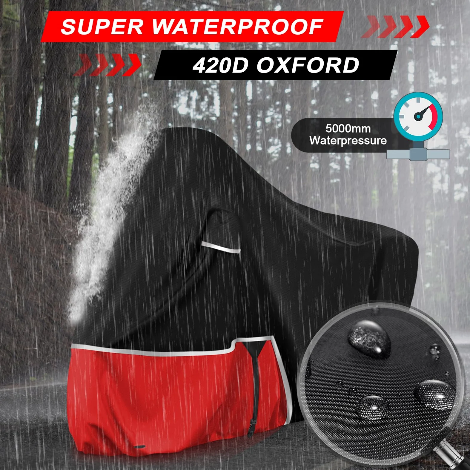 Funda para Moto para Piaggio Vespa GTV GTS GT60/125/200/250/300 (sin Maletero), Tela Oxford 420D Funda Moto Exterior Impermeable Funda Vespa 200 Vespa 125, Negro y Rojo