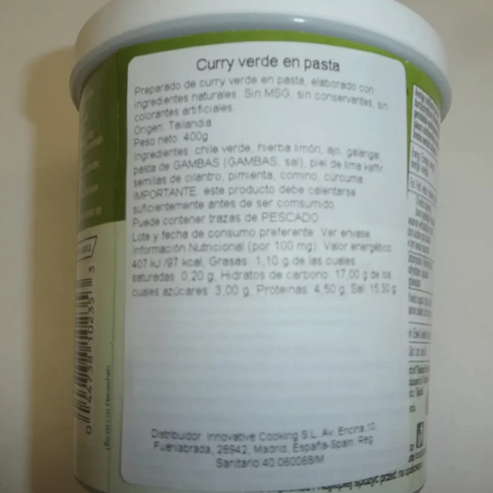 Pasta de Curry Verde Tailandés 400 g Pack 2 Botes, lista para usar
