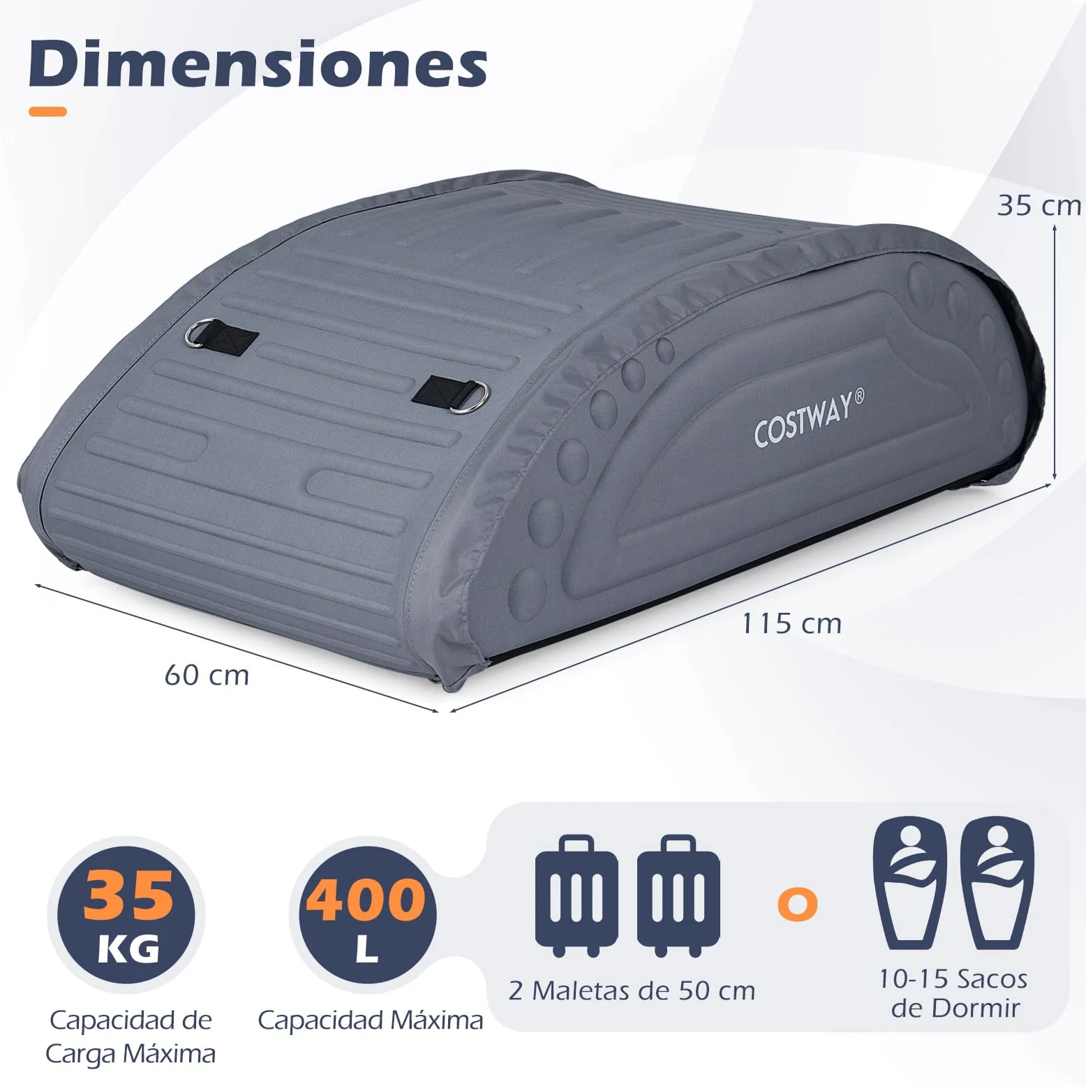 COSTWAY Bolsa de Techo de Coche Capacidad de 425 litros Bolsa de Portaequipajes Impermeable con Correas para Vehículos SUV Negro (Gris)