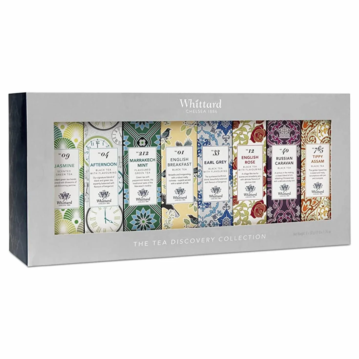 Whittard Colección Té Sabores Surtidos Caja de Regalo Té Negro y Verde 8 Sabores Aromatizados 160 Filtros Set de Regalo Té Inglés