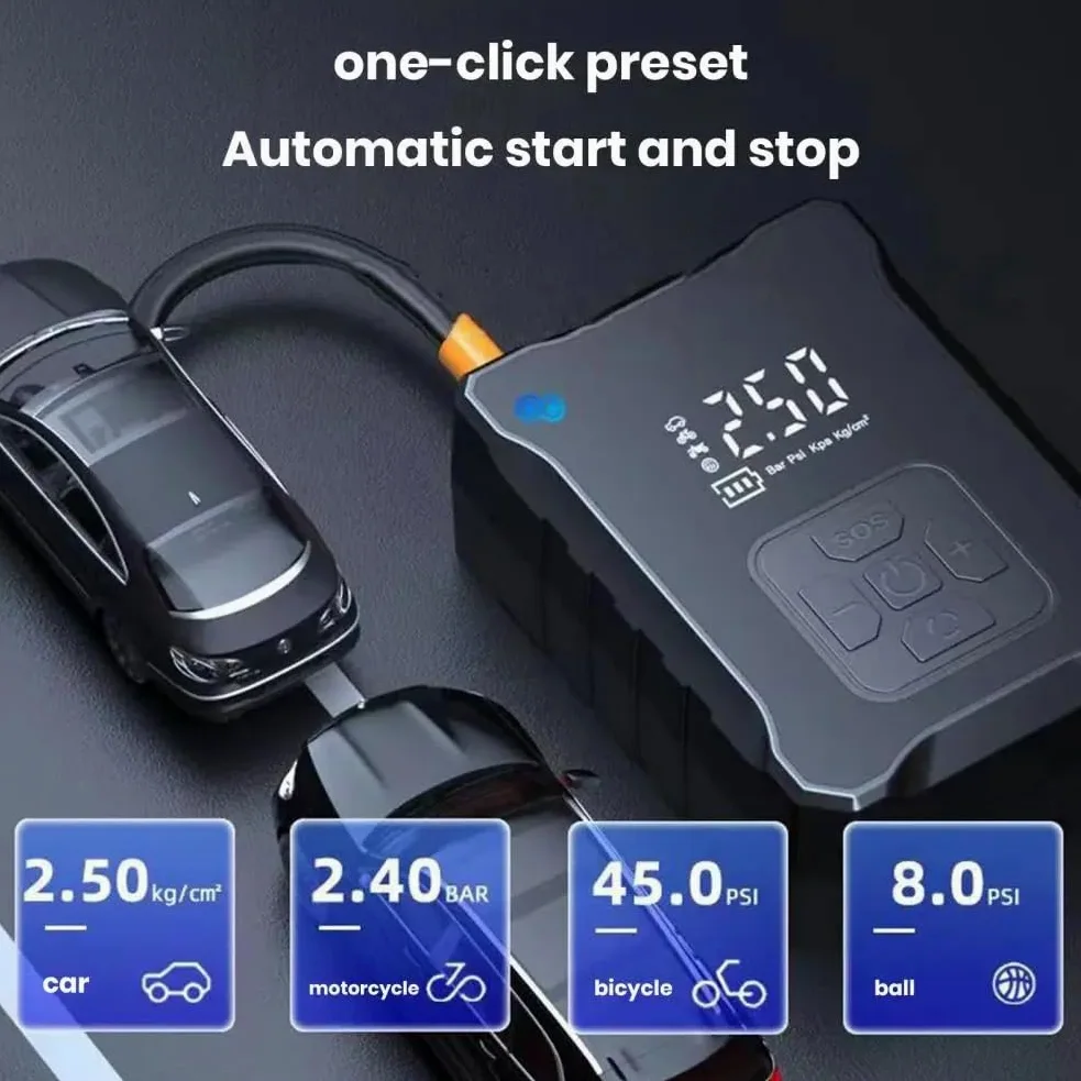 Inflador Ruedas Coche Inflador de neumáticos, compresor de aire portátil con bomba de aire eléctrica recargable Digital, manómetro de presión de neumáticos Compresores de aire portátiles(Blue)