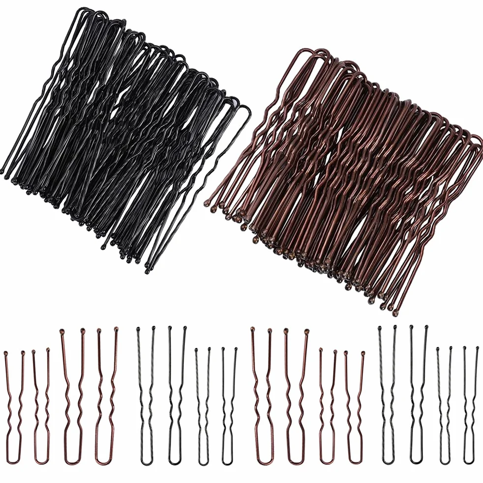 Horquillas para el Pelo 5 cm 6 cm Metal en Forma de U Invisible con Caja de Almacenamiento 200 Piezas Negro Marrón