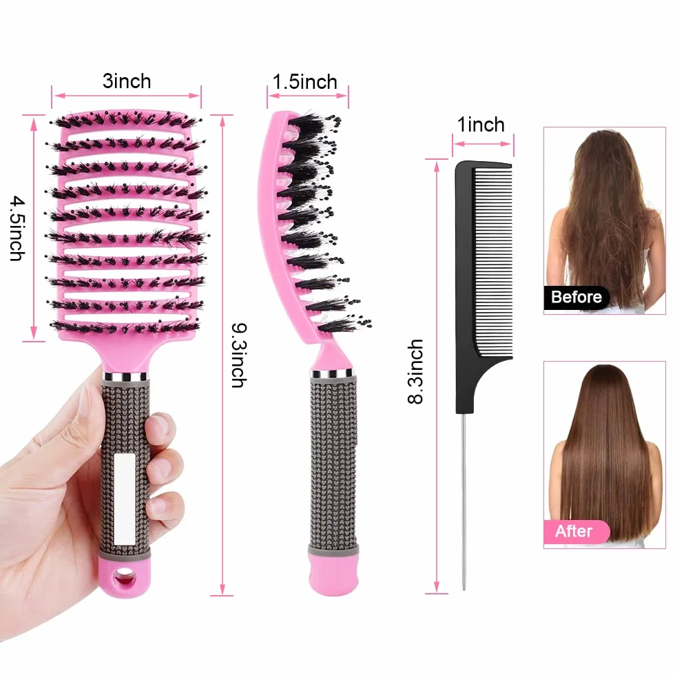 Cepillo Cerdas Jabali 2pcs Peine Pelo Rizado Antitirones Desenredante Secado Rápido