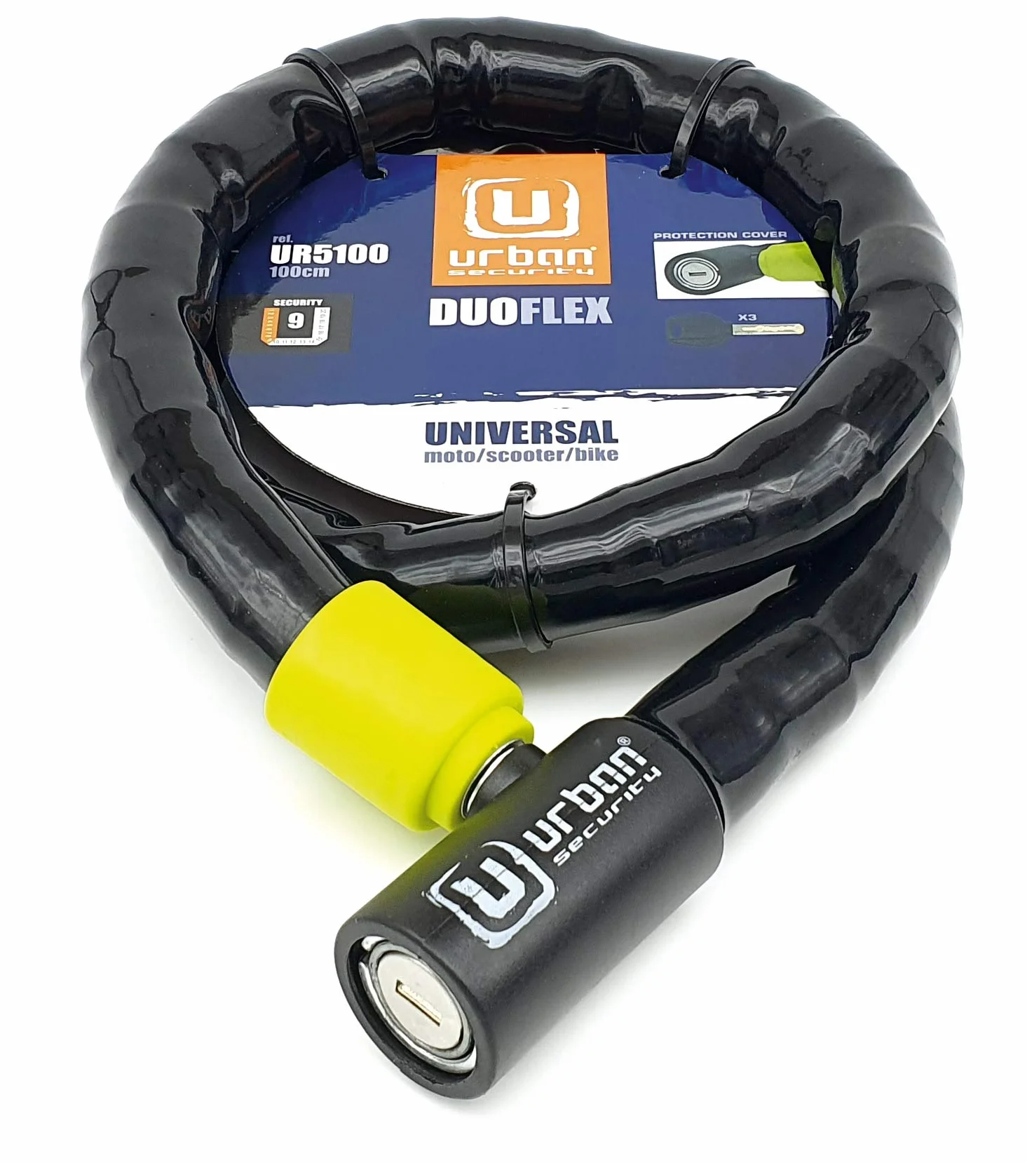 URBAN UR5100 Candado Moto y Bicicleta, Cable de Acero Reforzado con Blindaje Articulado Muy Flexible Fácil de Llevar, Cerradura Alta Seguridad, Antirrobo Moto Bici Eléctrica Scooter Patinete, 100cm
