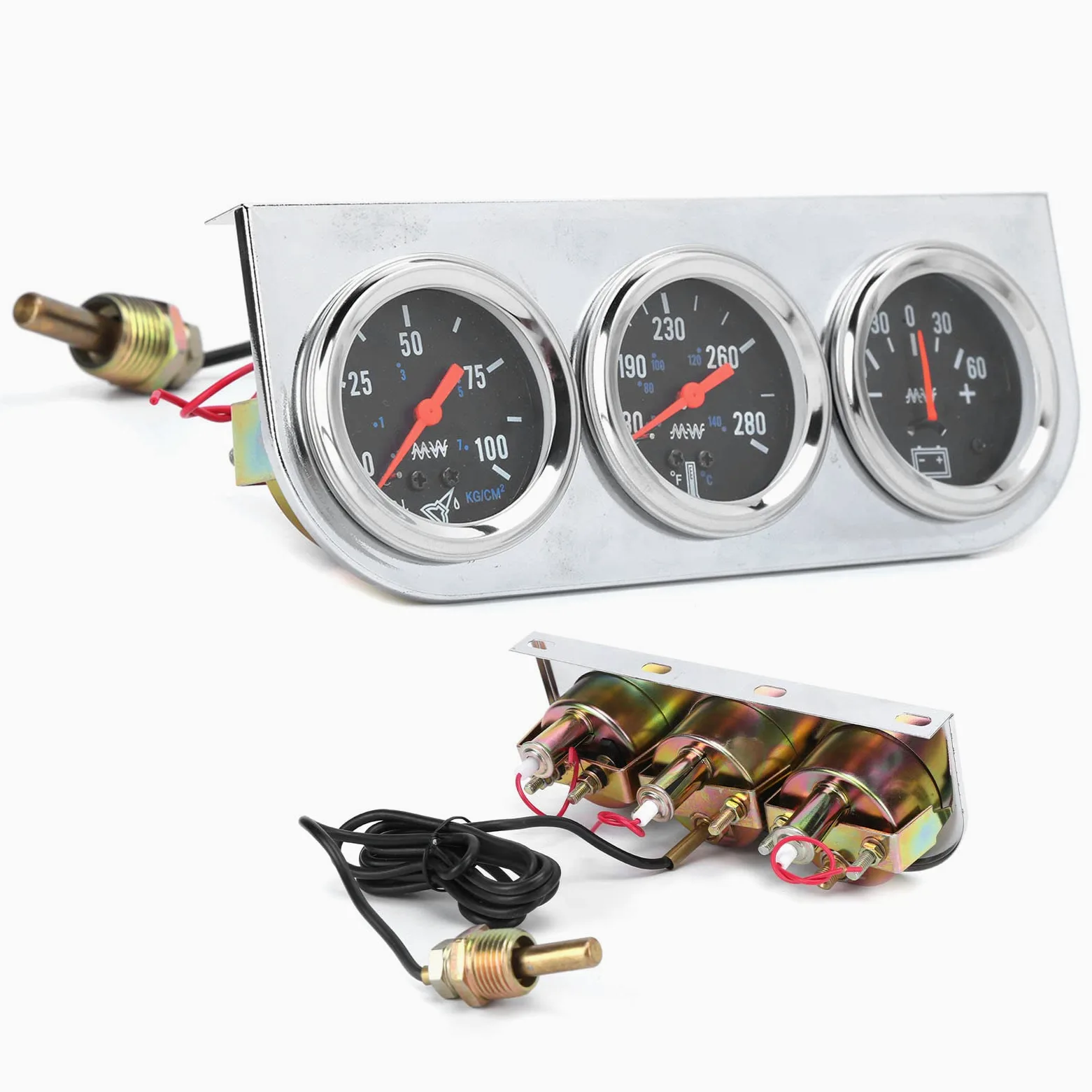 Medidor Triple 2 Pulgadas 12V Temperatura Agua Presión Aceite Amperios Automóvil Barco Camión