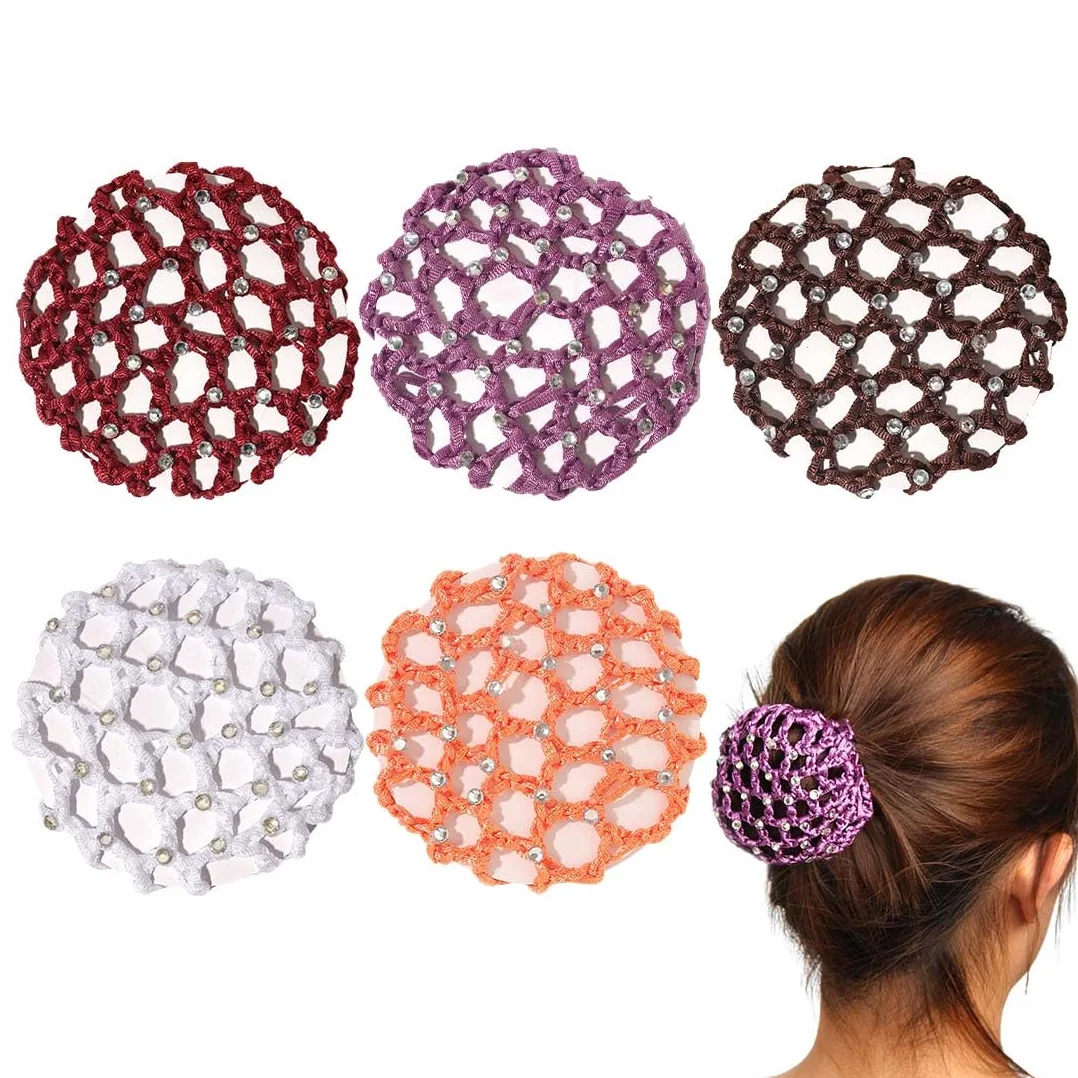 Redecilla Moño con Estrás 10 cm Reutilizable Elástica Ajustable para Mujeres Bailarinas Bodas Multicolor