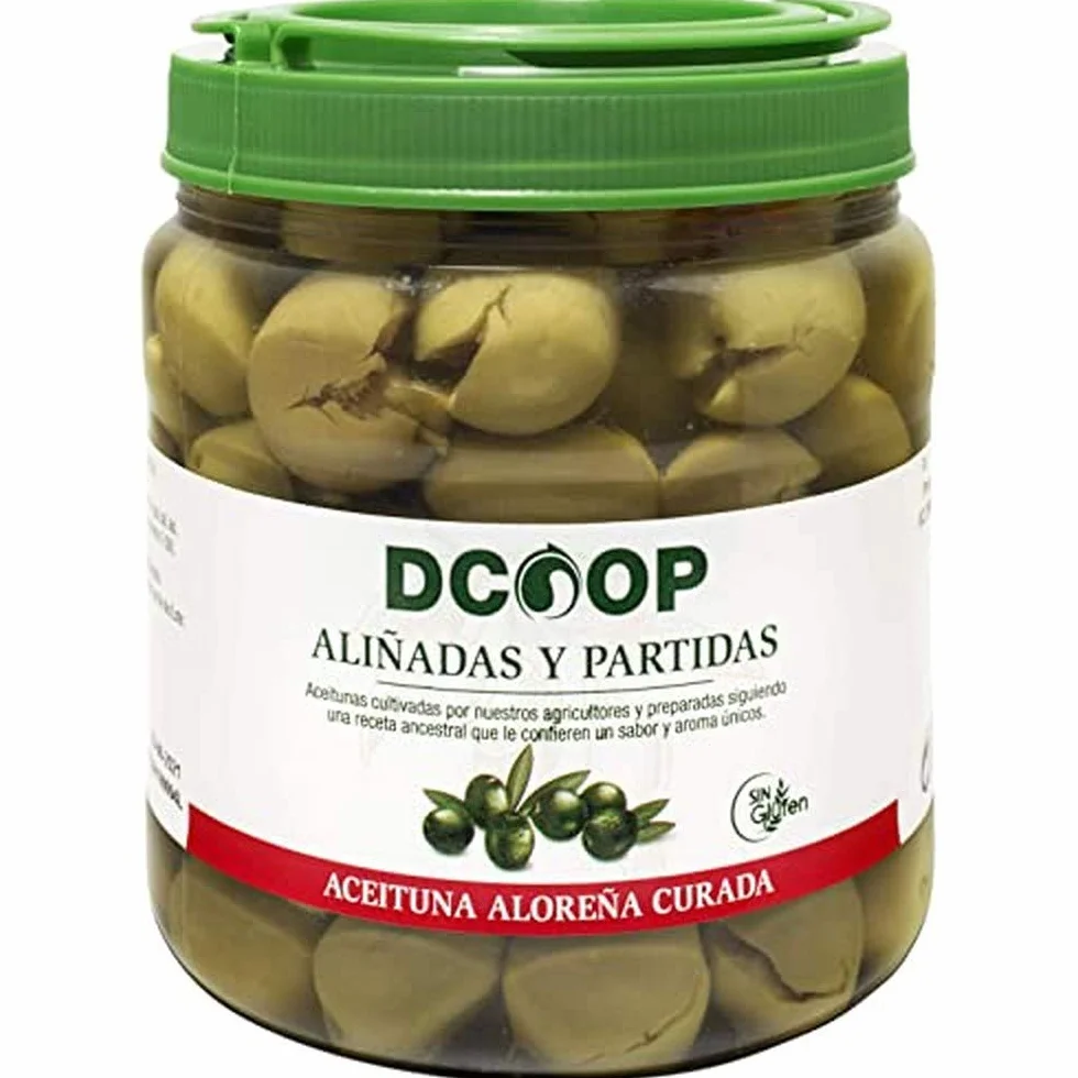 Aceitunas Verdes Aloreñas Aliñadas Partidas DCOOP Olivas 400 g