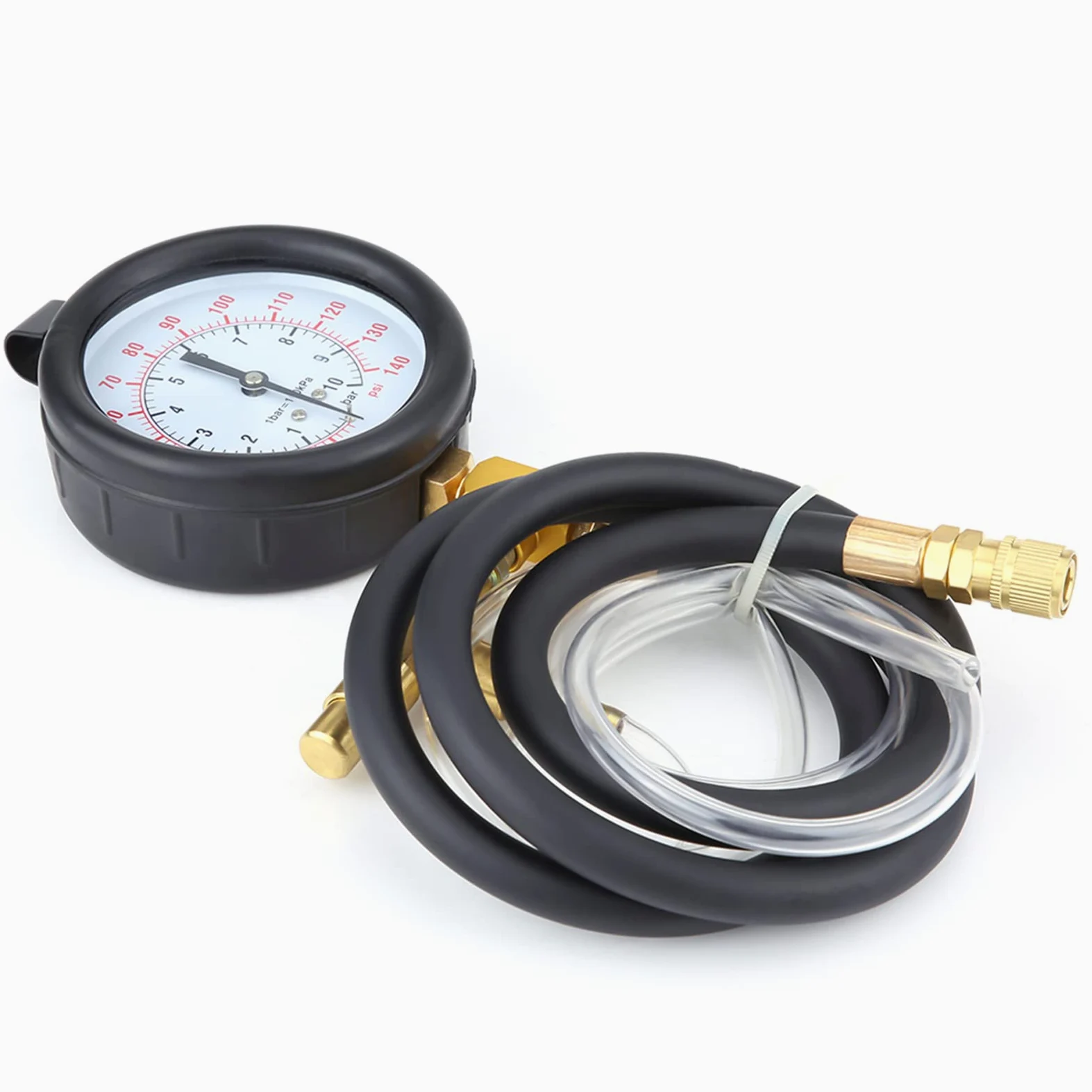 Kit de Probador de Medidor de Presión de de Gasolina, Herramienta de Diagnóstico de Bomba de Inyección de de Plástico, Caucho de Cobre, 0 a 140 PSI con Válvula de Alivio y Adaptadores para