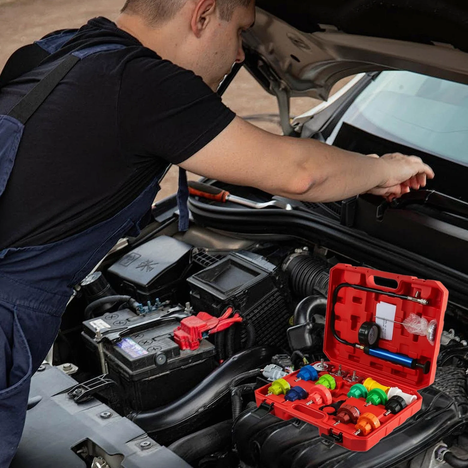 Kit de prueba presión radiador Herramientas de Llenado por Vacío para | Detector de fugas presión refrigerante automotriz Para Vehículo, Camión, Tanque Agua, Motor,