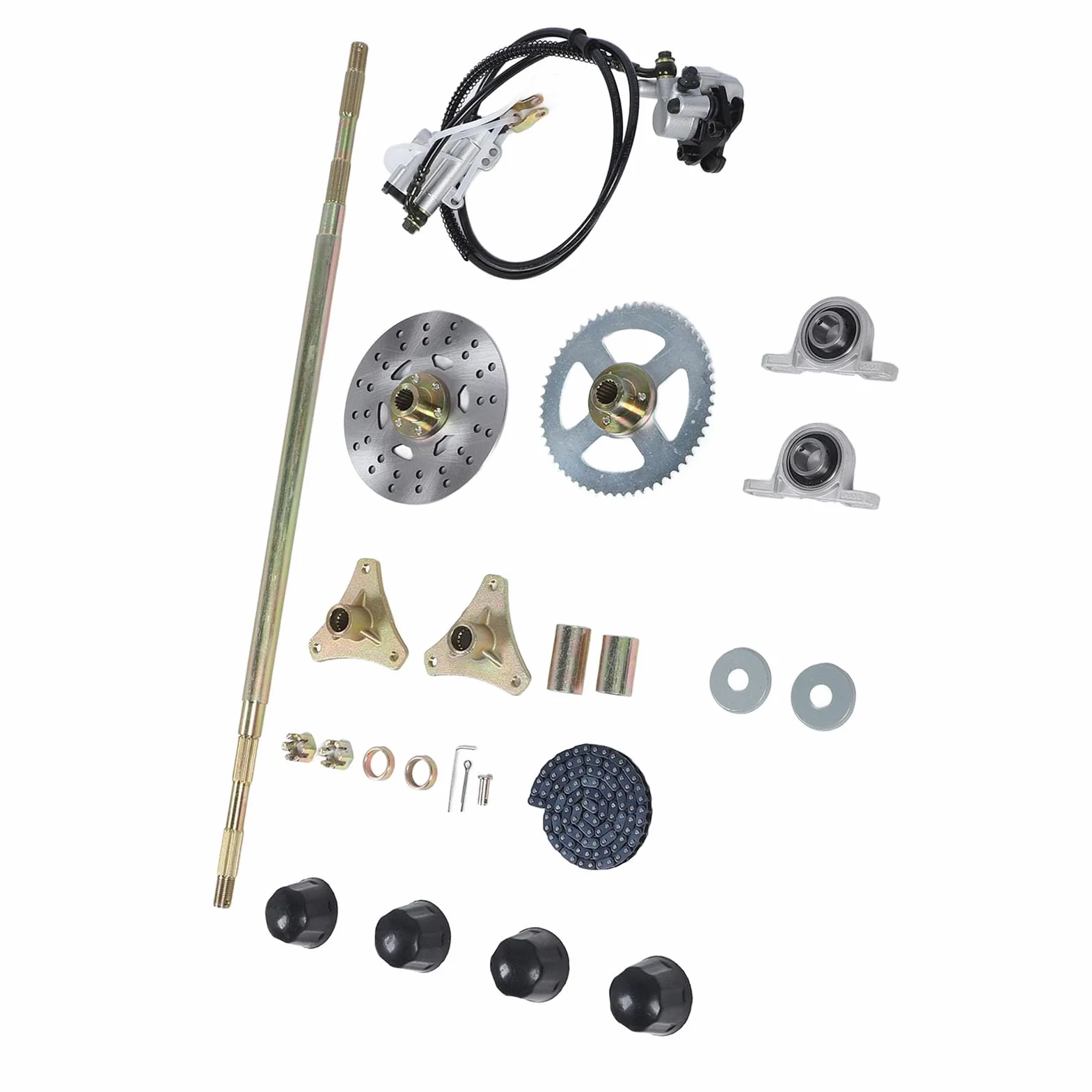 Tonysa Kit de Montaje de Eje Vivo Trasero Go Kart de 29 Pulgadas, Materiales de Primera Calidad, Amplia Compatibilidad, Alta Confiabilidad, (con) Componentes de Freno y Cadena 428,