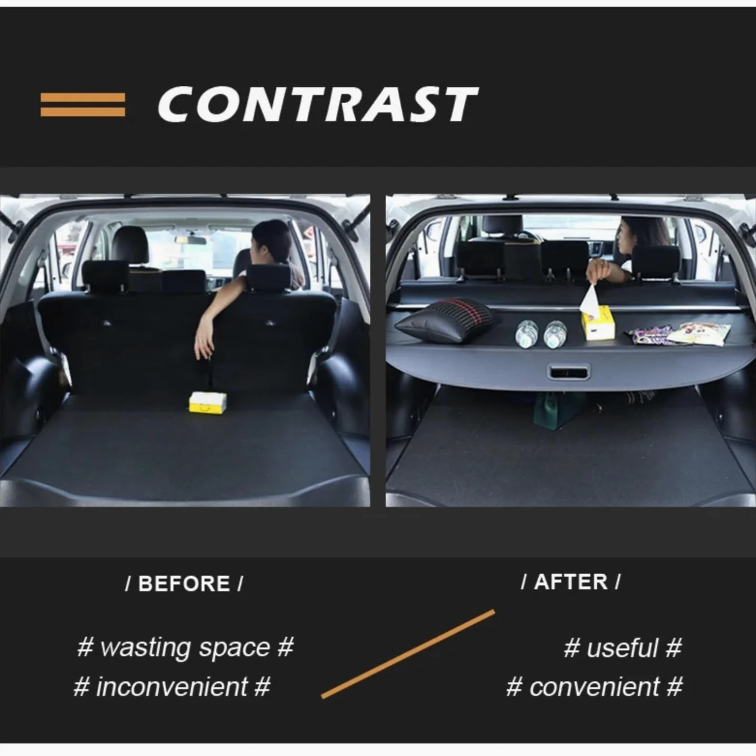 NATWEE Compatible con Hyundai para Santa Fe 2005 2006 2007 Decoración Interior del Coche Maletero Retráctil para Cubierta De Carga Cortina De Equipaje Trasero Retráctil Maletero(Black)