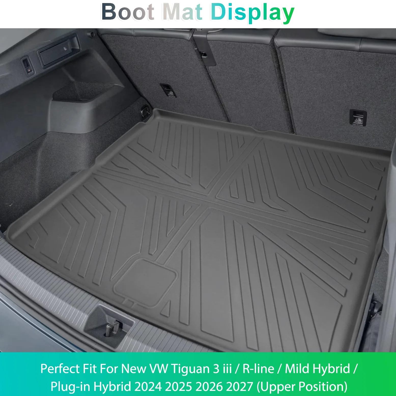 GAFAT Compatible con VW Tiguan 3 2024 2025 2026 Alfombrillas para Maletero, Fácil de Plegar, Alfombras de Goma TPE para Todo Tipo Climas, Borde Alto 3D Escaneo, Multifunción, Ti-guan 3 Accesorios